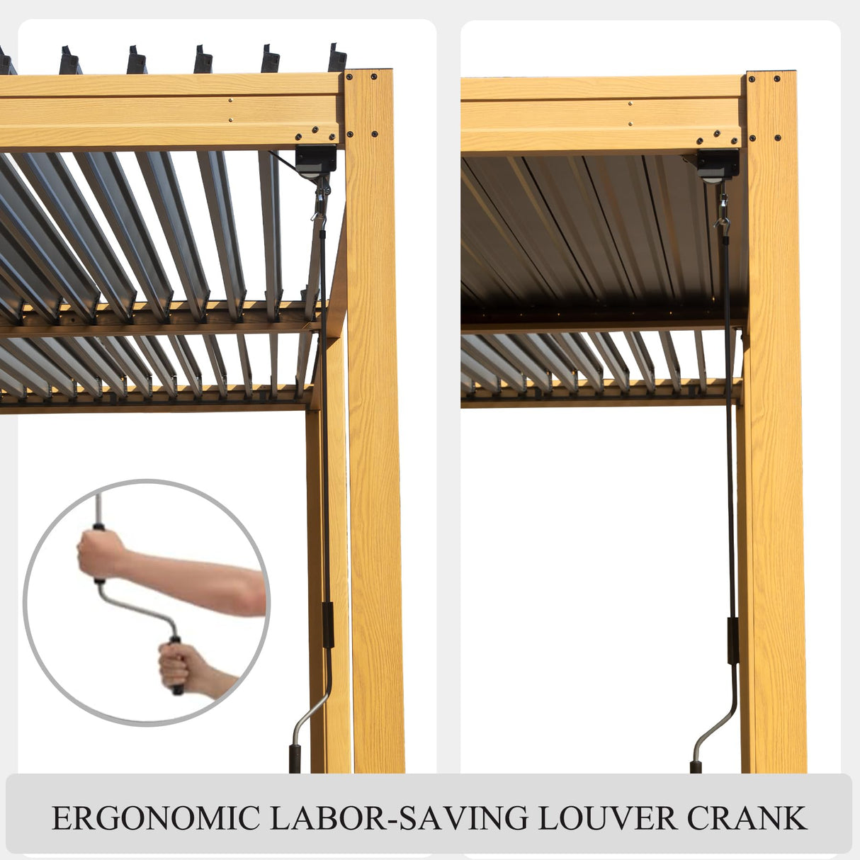 Domi Louvered Pergola 10x20FT, Outdoor Wood Grain Pergola Aluminum Frame with Adjustable Rainproof Metal Roof, Permanent Sun Shade with Drainage domi outdoor living