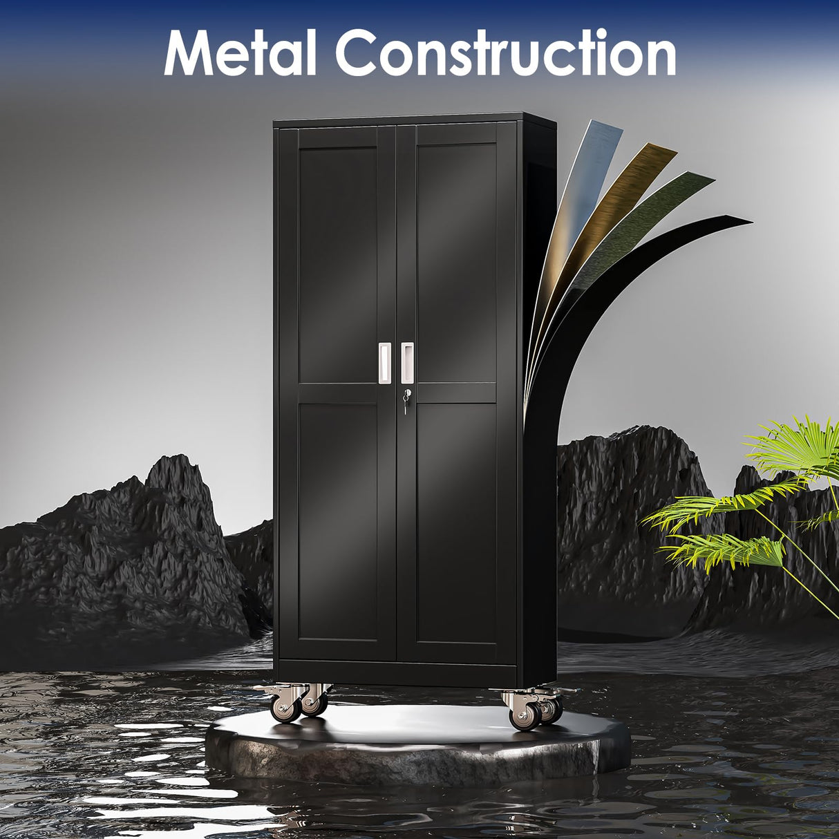 erosoei 61" H Metal Garage Storage Cabinet, Rolling Tool Cabinet with 2 Doors and Wheels, Locker Steel Cabinet with 3 Adjustable Shelves, Organization Cabinet for Garage,Office,Home,Gym,School(Black) erosoei