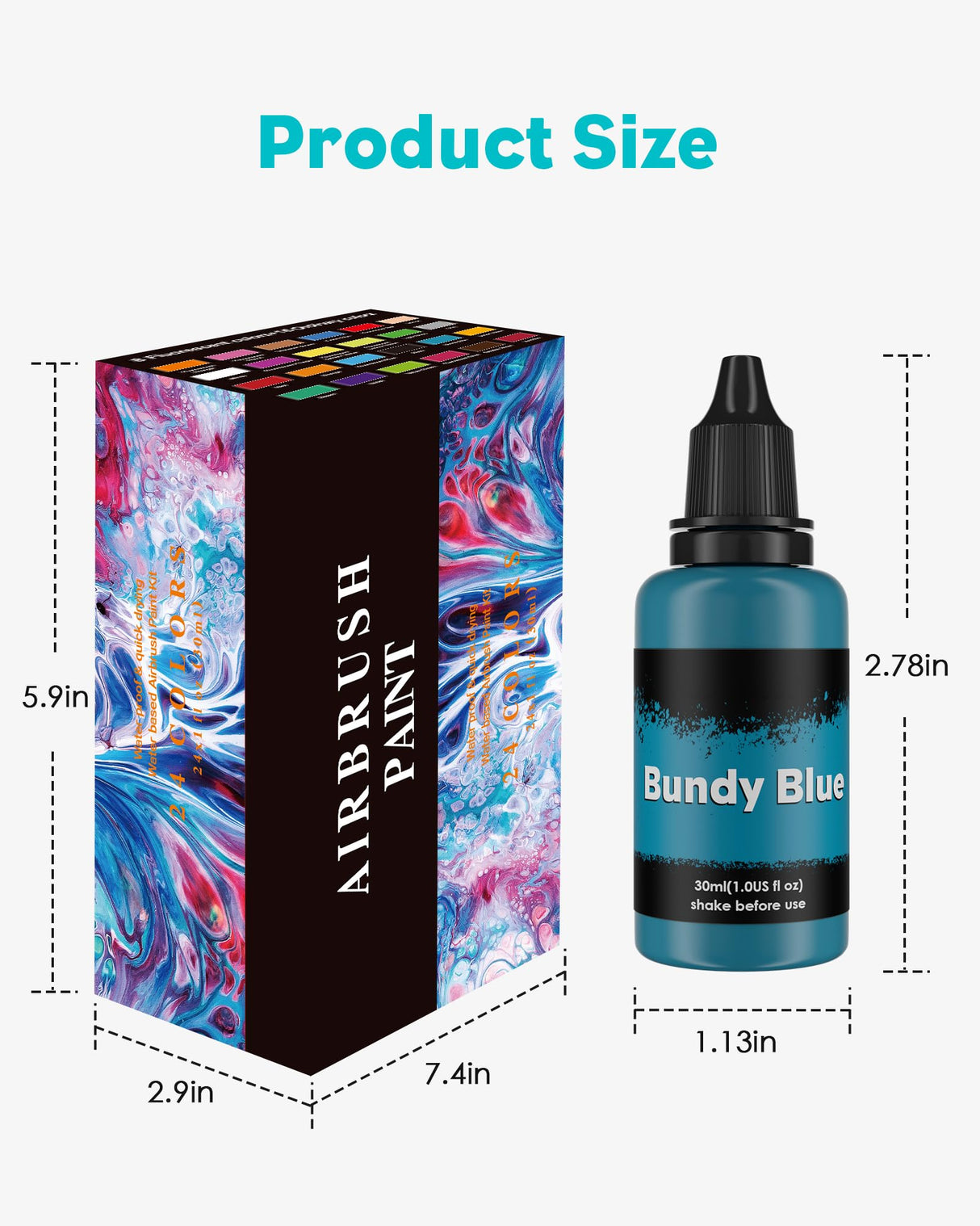 Airbrush Paint Set, 24Colors Acrylic Air Brush Paint Kit, Ready to Spray Water-Based Opaque & Neon Colors for Artists, Beginners, and Students, DIY Projects, 30 ml/1.01 Fl Oz Bottle O Rexley