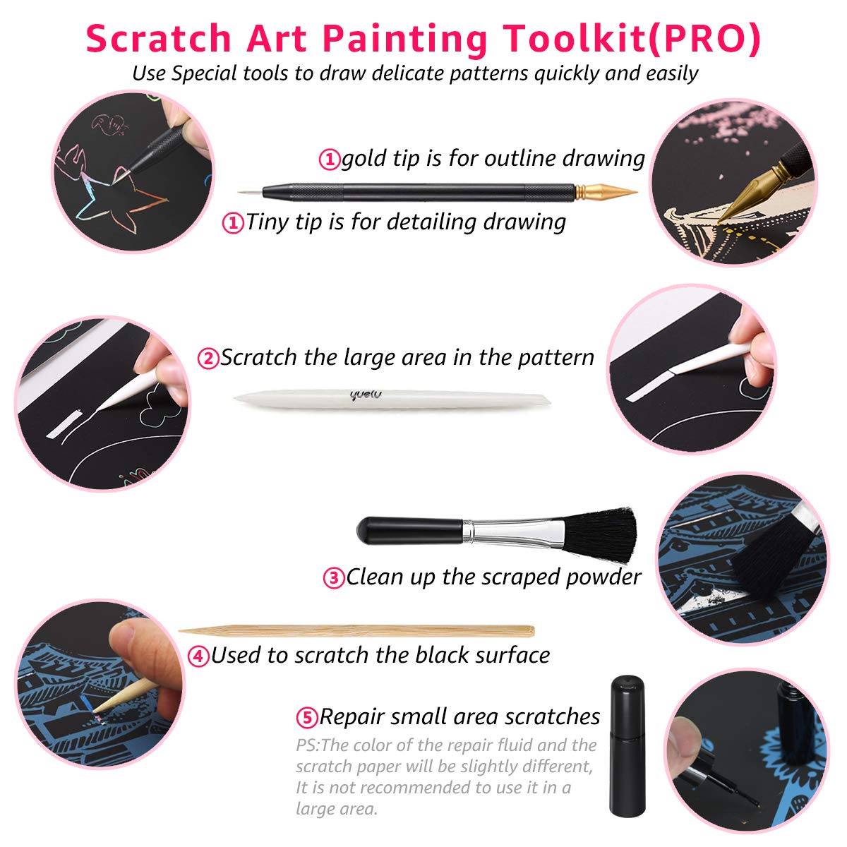 Magic Scratch Art Paper, Mini Envelope Postcard, Rainbow Night View Scratchboard for Adults and Kids, Art & Crafts Set : 16 Sheets Scratch Cards & 8 Tools Drawing Pen, Brush (Travel Around The World) M MUGIT