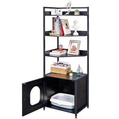 BEWISHOME Large Cat Litter Box Enclosure with 4 Tier Shelves and Doors, Hidden Cat Litter Box Furniture for Living Room, Industrial Indoor Cat House, Black, CMW06H