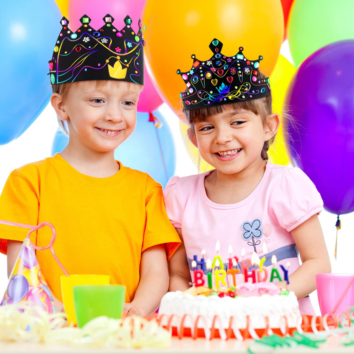 Yinder 80 Pcs Crafts Crowns Set DIY Scratch Paper Crowns with Rainbow Color Headband Hats Wooden Styluses Craft Elastic Bands Colorful Gem Jewels Stickers for Boys Girls Adults Yinder