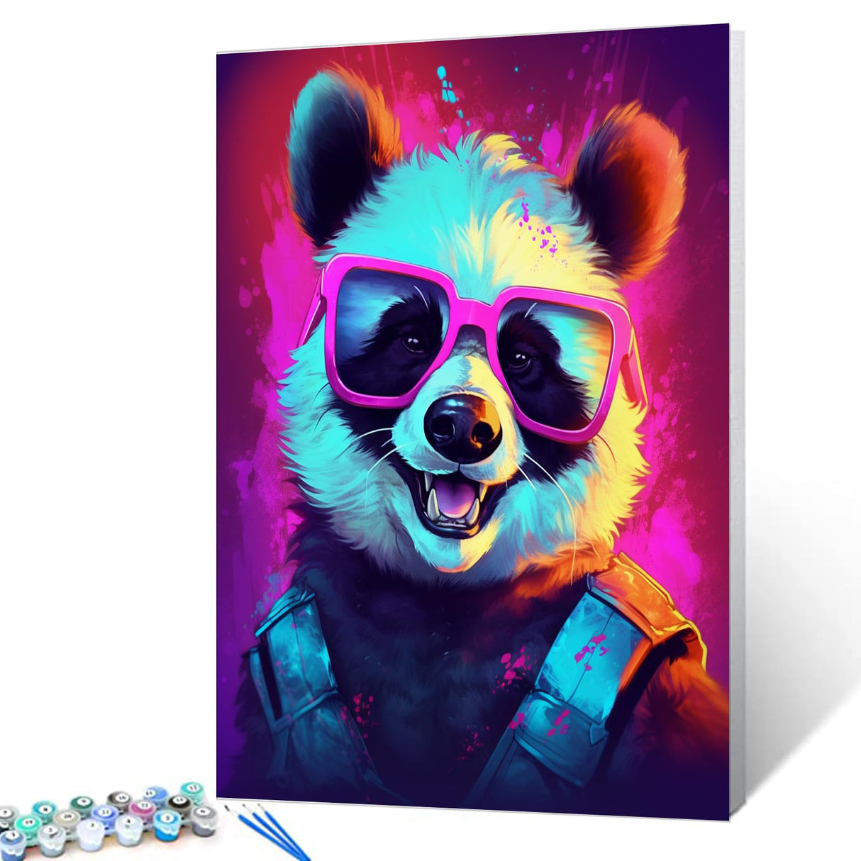 Animal Wearing Sunglass Painting Graffiti Panda Art Paint by Number Kits 16 x 20 inch Street Art Canvas DIY Cartoon Cat Oil Painting for Kids Adults Beginner with Brushes and Acrylic Gift(Frameless) TUMOVO
