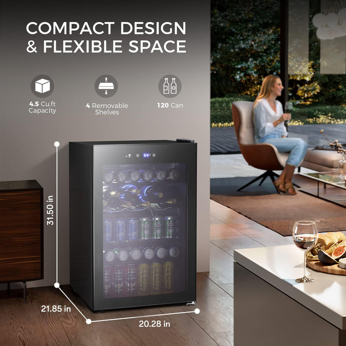 Kismile 4.5 Cu.ft Beverage Refrigerator and Cooler, 145 Can Mini Fridge Glass Door,Digital Temperature Display for Soda, Beer or Wine, Small Drink Dispenser Cooler for Home, Office or Bar(Black) Kismile