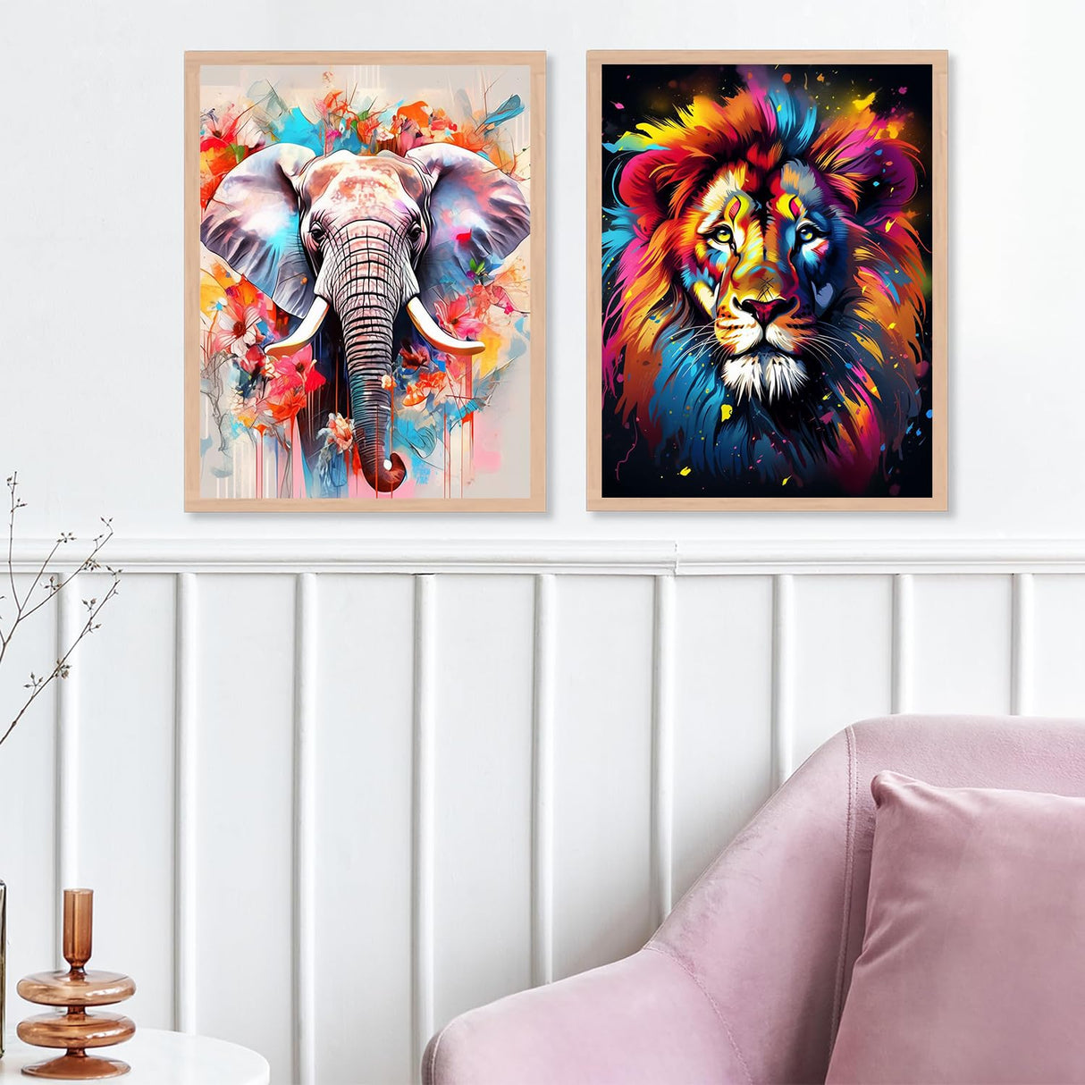 ZXQL 2 Pack Elephant Paint by Numbers Kit for Adults Beginners, 16" W x 20 L Tiger Paint by Numbers for Adults Rolled up Canvas for Painting Home Decor Creative Wall Art with Nice Gift Box ZXQL