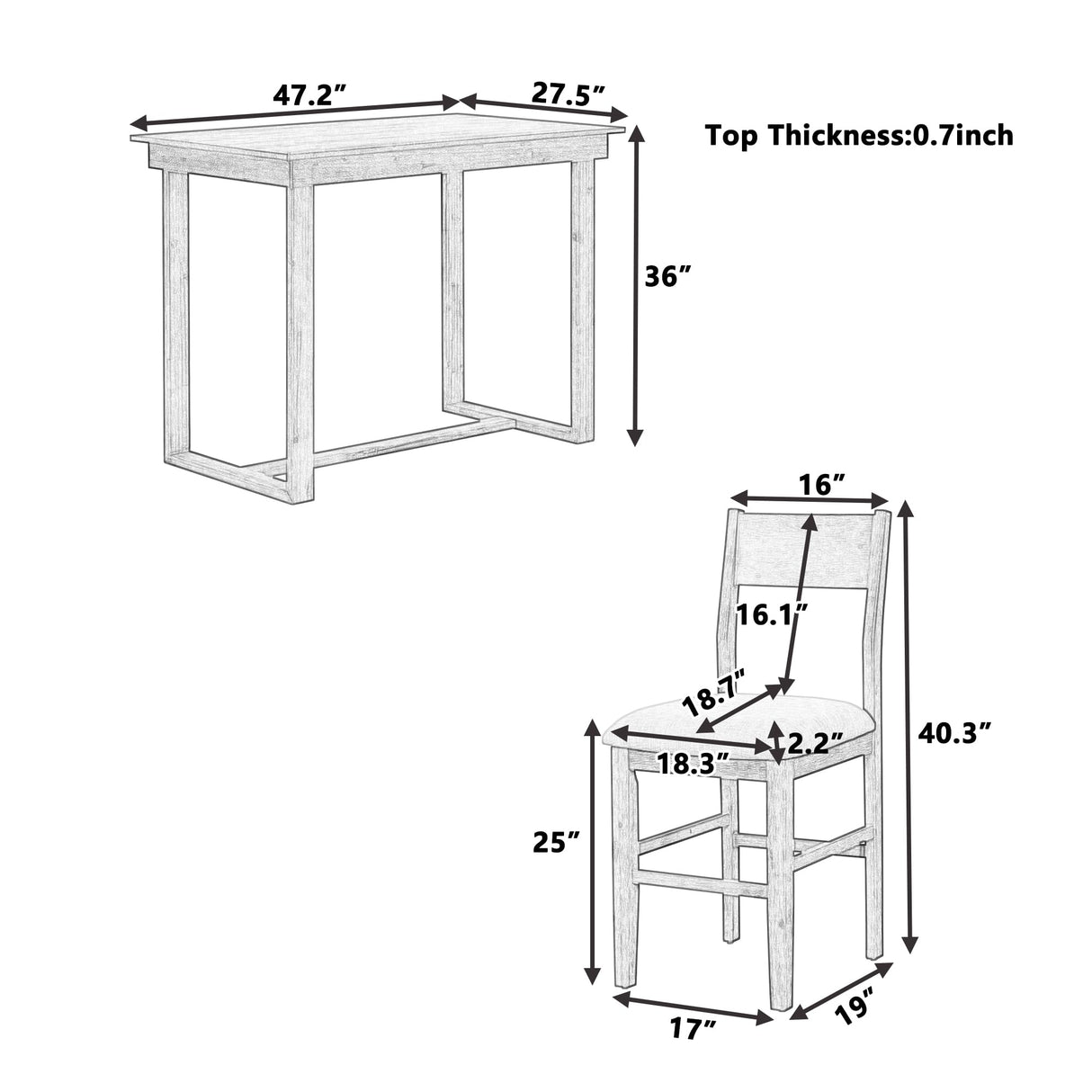 LUMISOL 5-Piece Grey Farmhouse Counter Height Dining Set with Upholstered Chairs LUMISOL