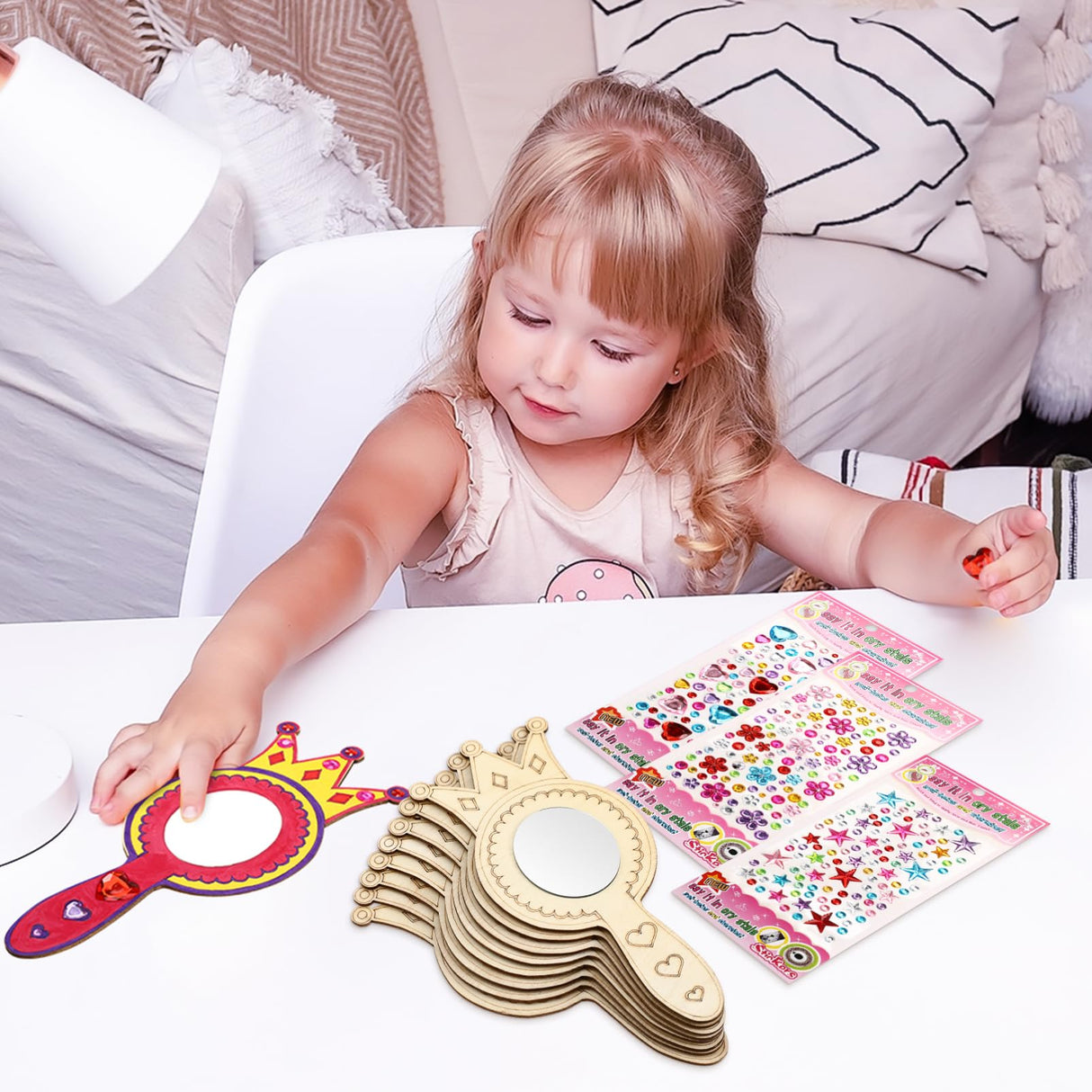 TOYANDONA 8 Pack Wooden Mirror Craft for Kids - Decorate Your Own Princess Mirror Unfinished Wood Handheld Crafts DIY Wooden to Paint for Activities Party Favors TOYANDONA