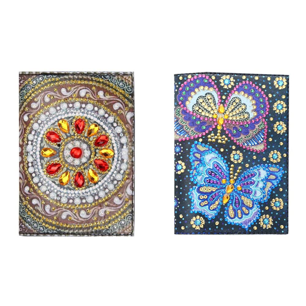 2 Pieces Diamond Painting Leather Passport Holder, DIY Special Shaped Crystal Painting Travel Passport Protective Cover for Boarding Pass, ID Card, Driver's License-20X14CM (AA083-AA221) Vocttaiy