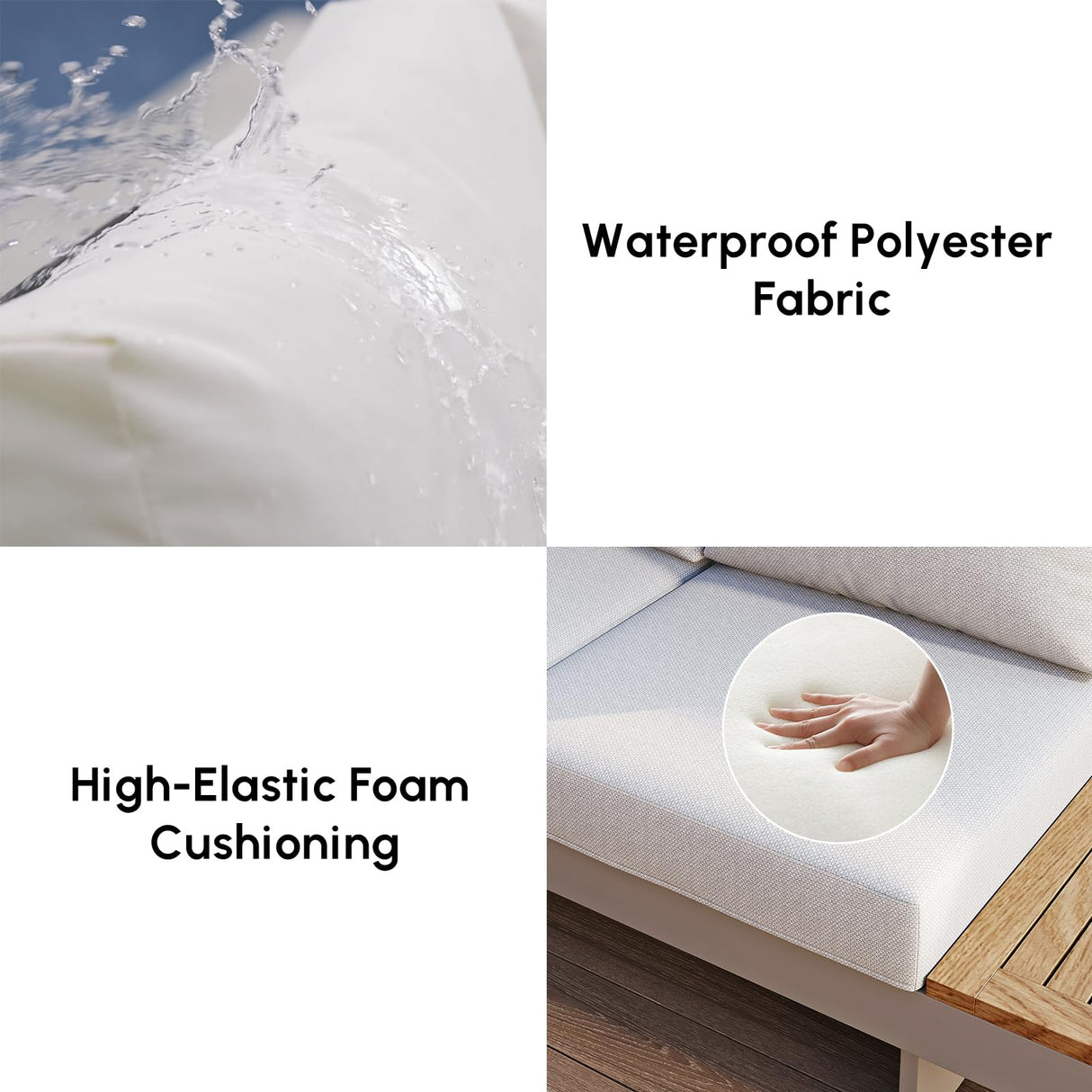 homary 6 Piece Aluminum & Teak Outdoor Sofa Set, Patio Conversation Sets Modular Outdoor Sofa with Fire Pit, Glass Wind Guard Ideal for Patios & Balconies, Light Gray homary