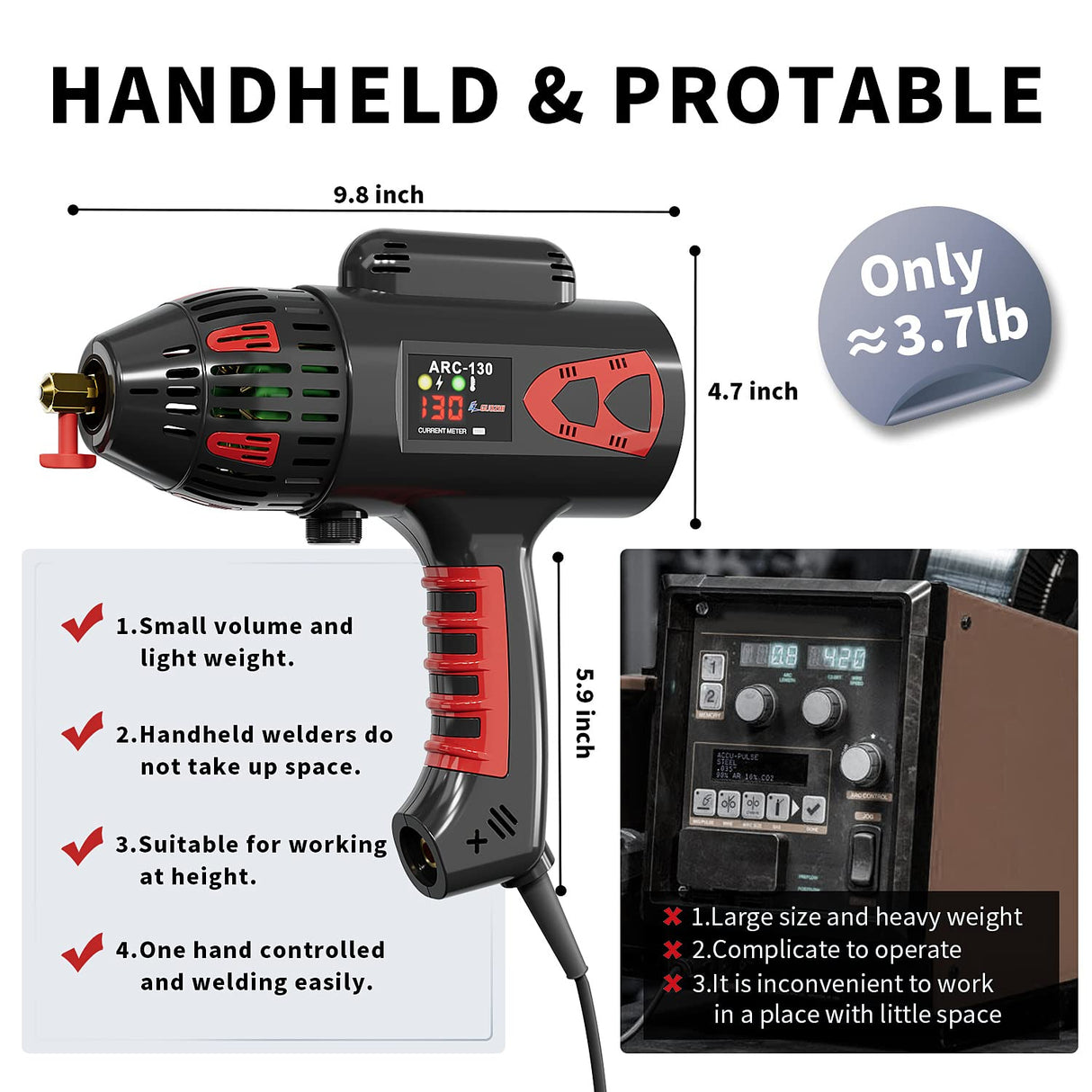 GZ GUOZHI Welding Machine Handheld, 110V 130Amp Portable ARC Welder Hand Held Welder Machine, Digital Display IGBT Inverter with Welding Tool Set and Toolbox GZ GUOZHI