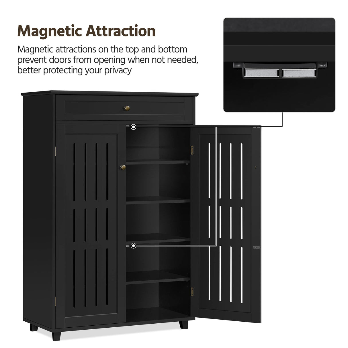 Yaheetech Storage Cabinet Floor Storage Organizer Wooden Cabinet with Drawer 2 Doors for Entryway Living Room Furniture Black Yaheetech