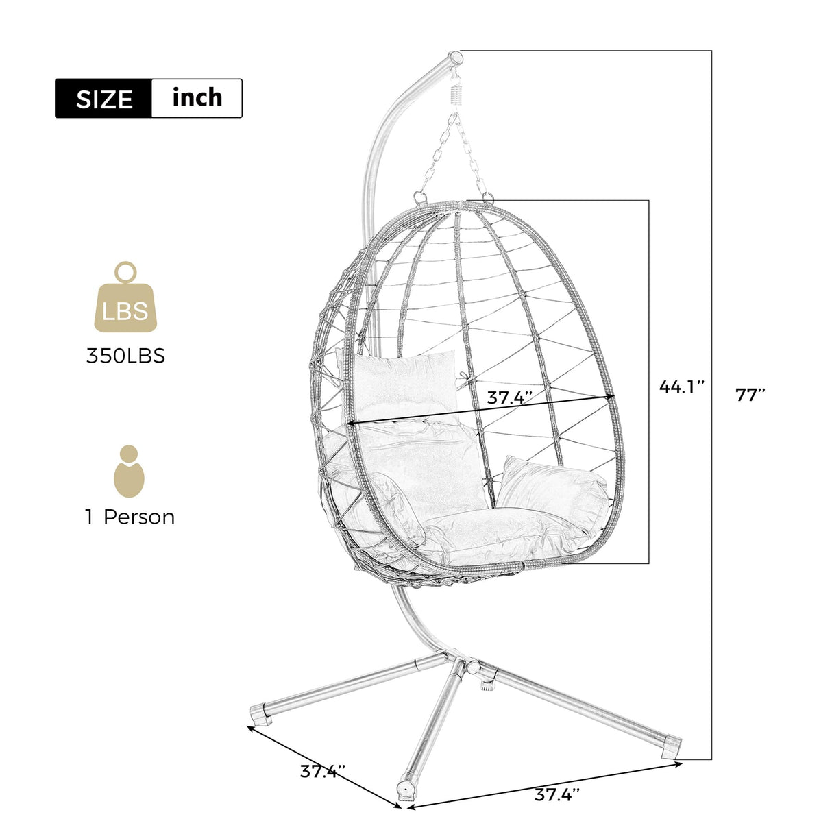 Hanging Egg Chair with Stand Wicker Egg Chair Indoor Outdoor Swing Basket Egg Chairs with UV Resistant Removable & Washable Cushions,350LBS Capacity for Bedroom Porch BRIGHTREE