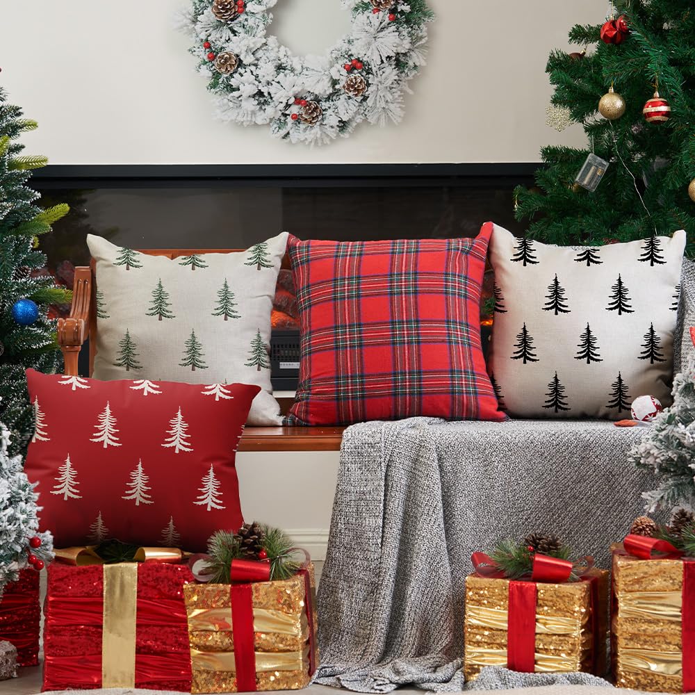 DFXSZ Christmas Pillow Covers 18x18 inch Set of 2 Christmas Tree Decorative White Throw Pillow Covers Winter Famliy Decoration for Home Couch TH-30B18 DFXSZ