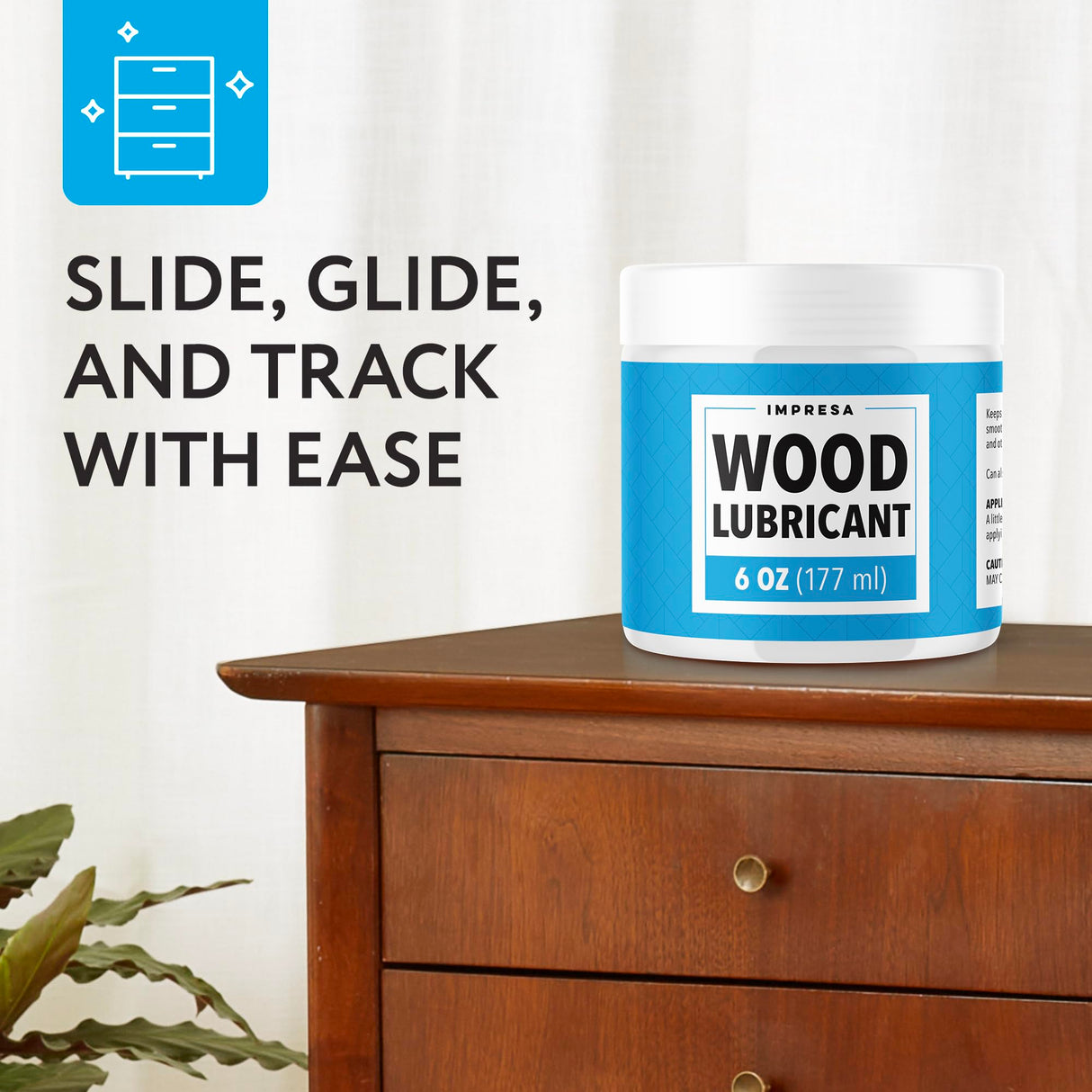 Impresa Non Spray Wood Lubricant for Home DIY Projects, Multi-Purpose Semi Paste Wax for Wood, Drawer & Door Hinge Lube, Loosen Drawer Slide, Restore & Preserve Wooden Slide - 6oz IMPRESA