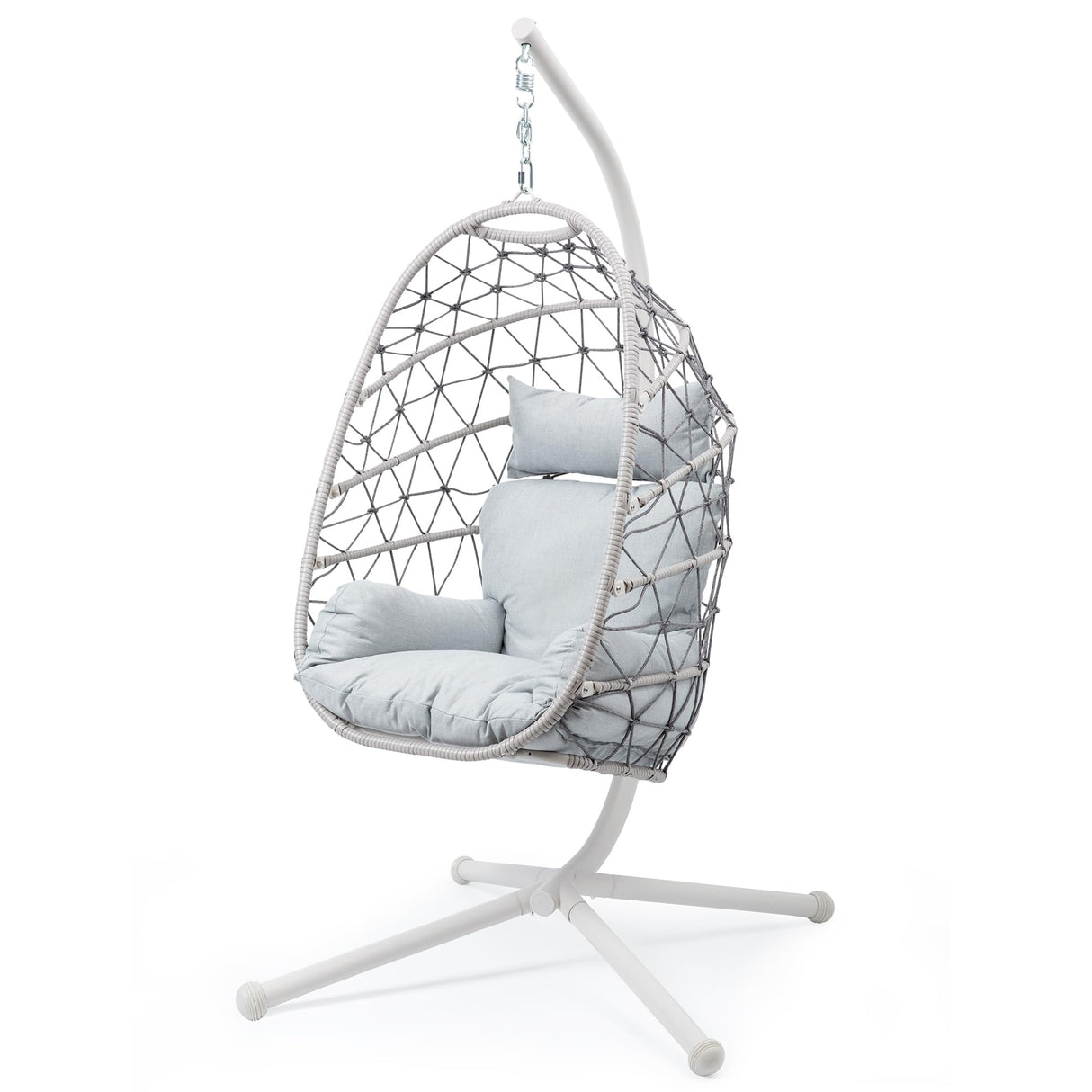 RoyalCraft Hanging Egg Chair Outdoor Swing Chair with Stand, Hammock Chair Indoor, Patio Boho Wicker Hanging Chair with Stand 350lbs Capacity for Garden, Balcony, Bedroom, Beige & Gray RoyalCraft