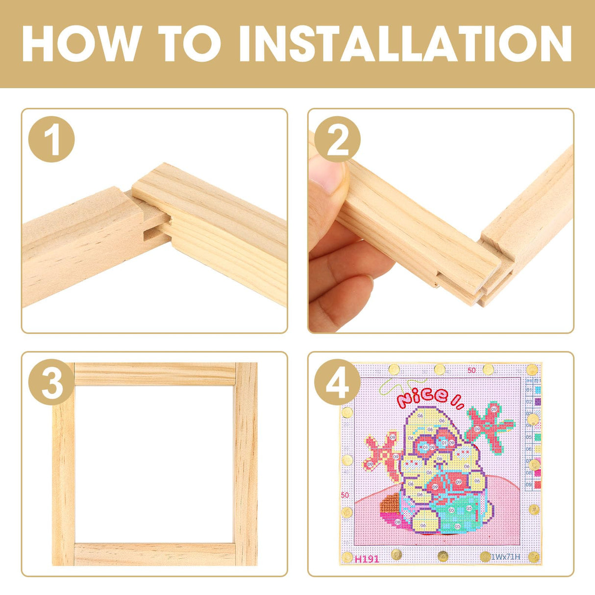 8 PCS Needlepoint Stretcher Bars 2 Sizes Stretcher Bars for Needlework Wooden Canvas Art Supplies with 40 Thumb Tacks for Needlepoint Embroidery Stitch Frame Set Bundle with Crafts Czlotyh