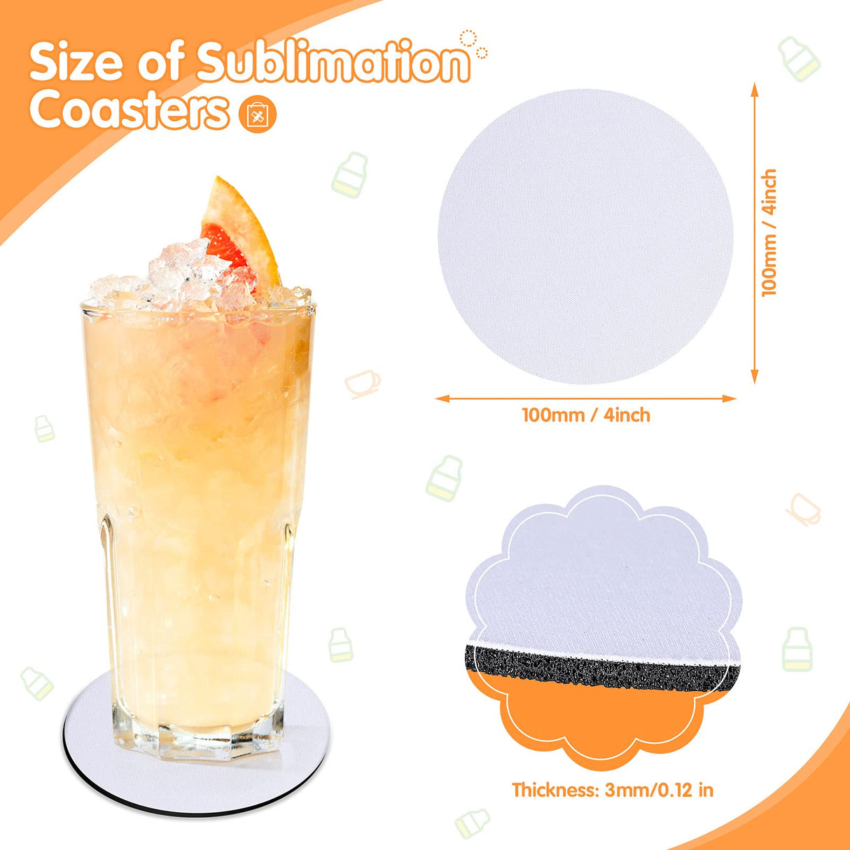 60 Pieces Sublimation Blank Cup Coasters Bulk 4x4 Inch Round Blank Cup Mat Rubber Circle Cup Mat for Sublimation Transfer DIY Crafts Printing Heat Press Gift Geiserailie