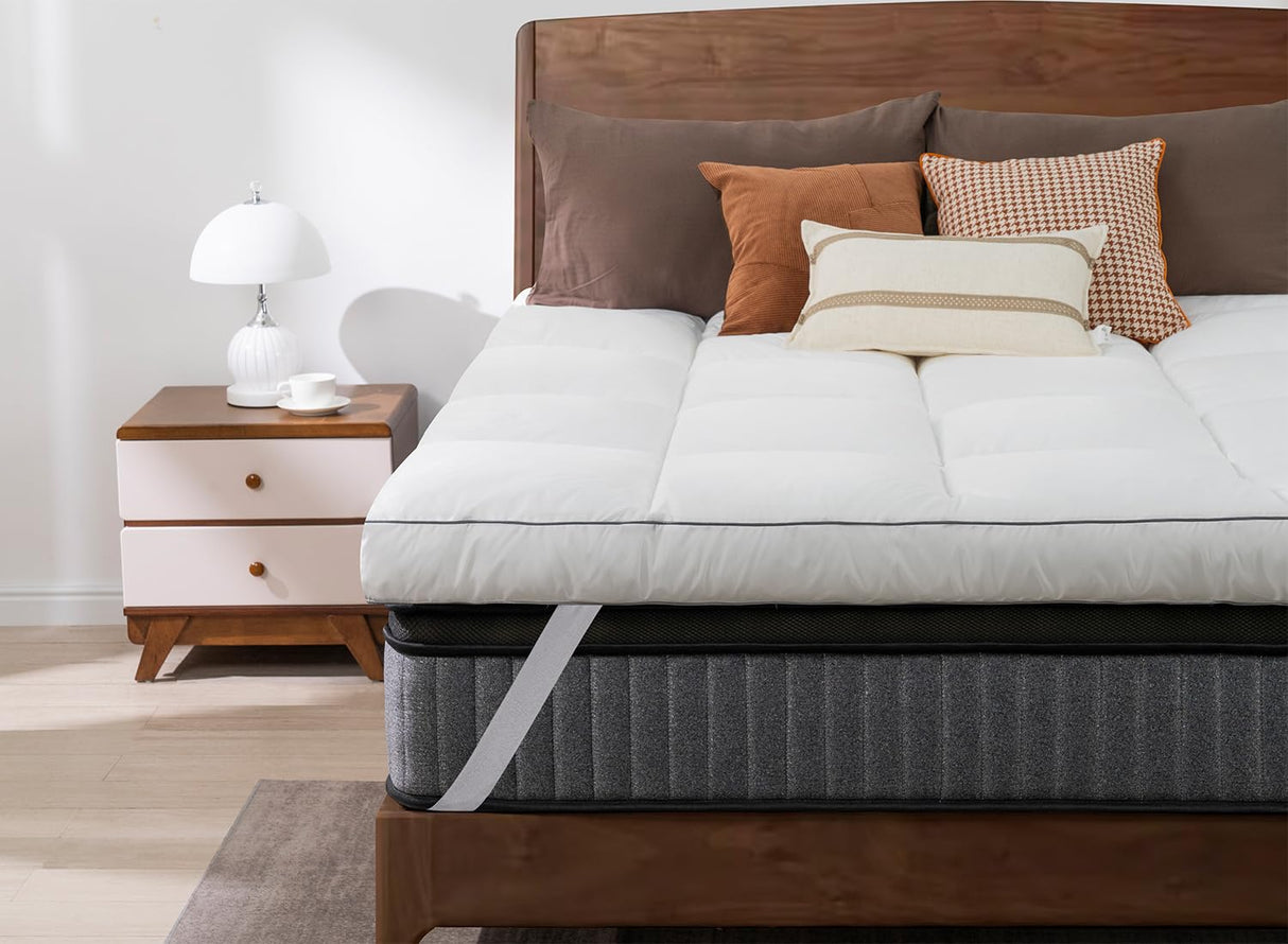 QUEEN ROSE Mattress Topper Queen, Extra Soft Pillow Top Mattress Topper Queen for Firm Bed, Thick Baffle Box Cooling Cloud-Like Down Alternative Filled, Back Pain Relief, White QUEEN ROSE