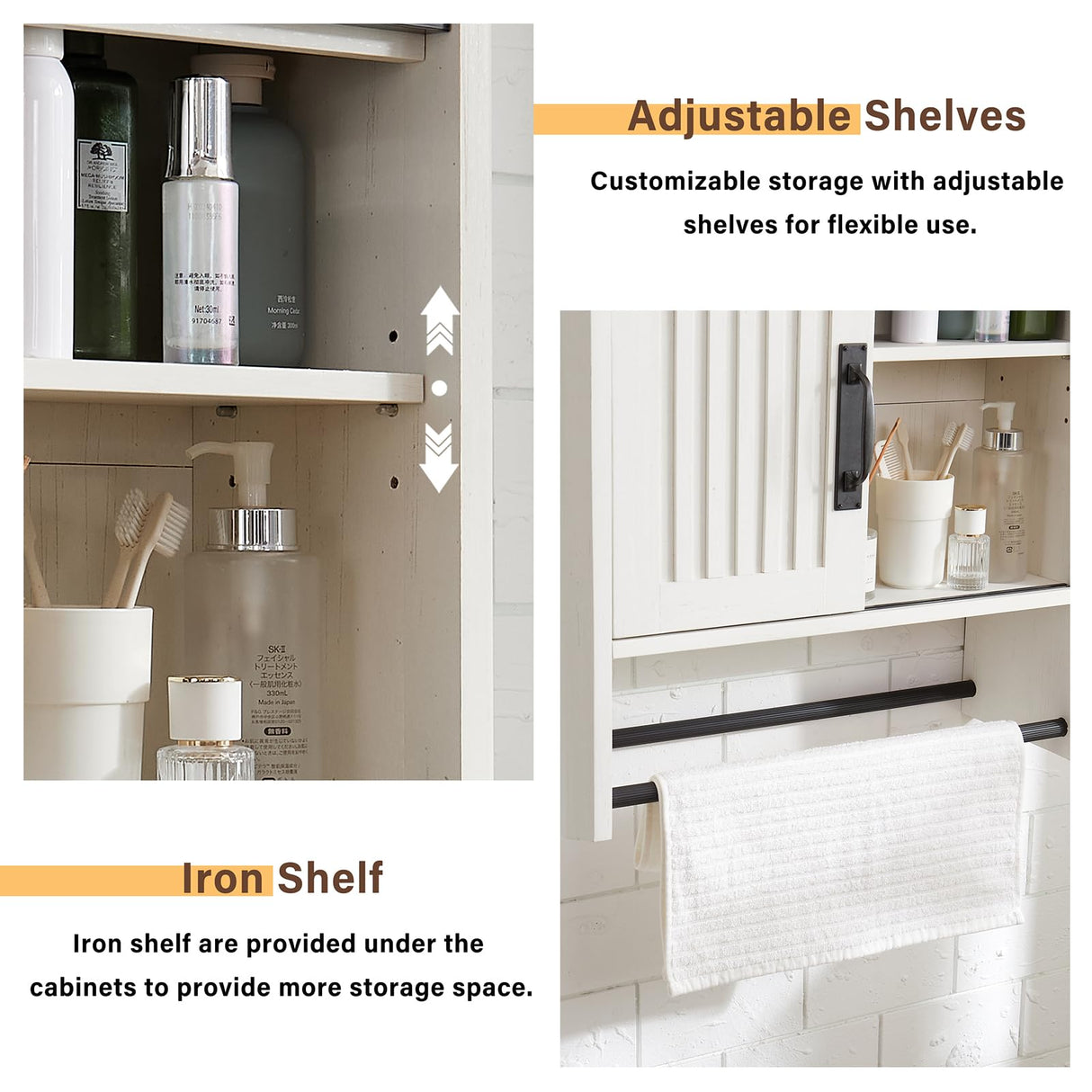 Bathroom Wall Cabinet, Farmhouse Medicine Cabinet with Sliding Barn Door & Adjustable Shelves, Wall Mounted Storage Cabinet for Toilet, Kitchen, Living Room (Antique White) Minifeel