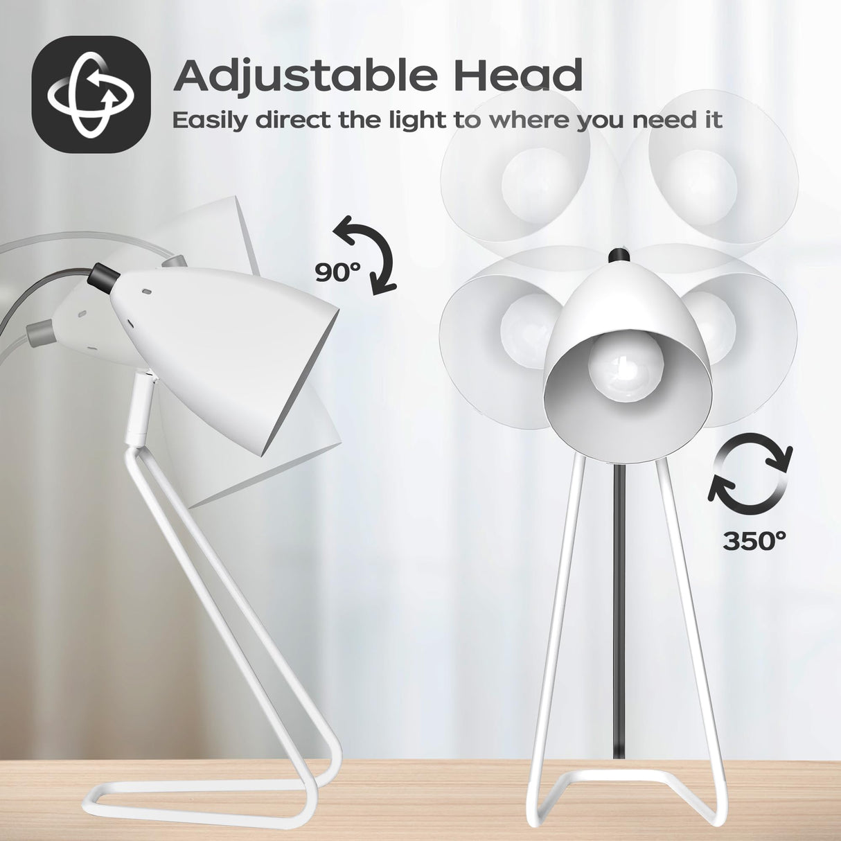 PARTPHONER Table Lamp Set of 2, 350°Rotatable Small Desk Lamp, Modern White Reading Bedside Lamps, Suitable for Study, Bedroom, Office, Dorm, Children's Room, 2 Bulbs Included PARTPHONER