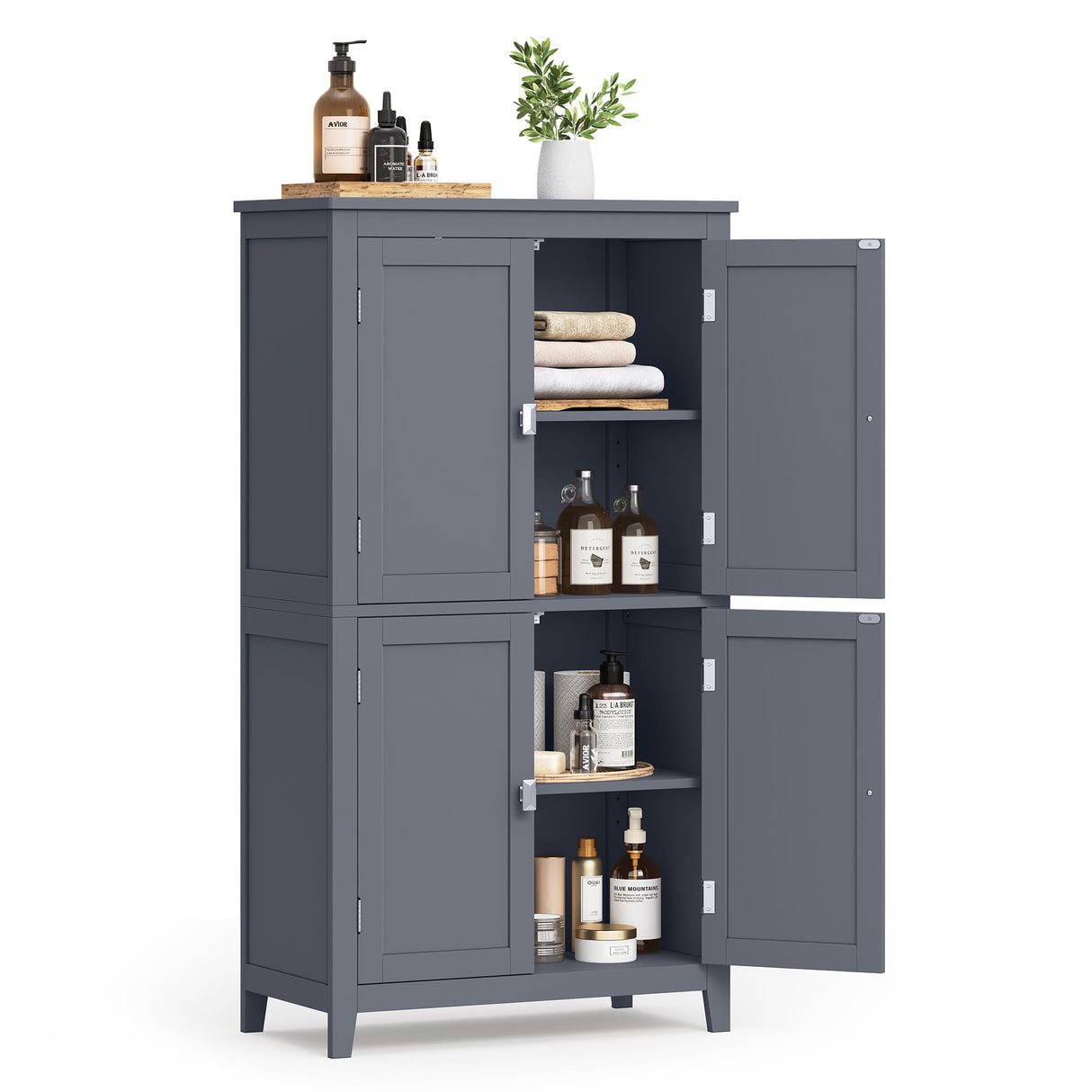 VASAGLE Bathroom Floor Storage Cabinet, Bathroom Storage Unit, Freestanding Cabinet with 4 Doors, Adjustable Shelves, 11.8 x 23.6 x 43.3 Inches, Slate Gray UBBC552G01 VASAGLE