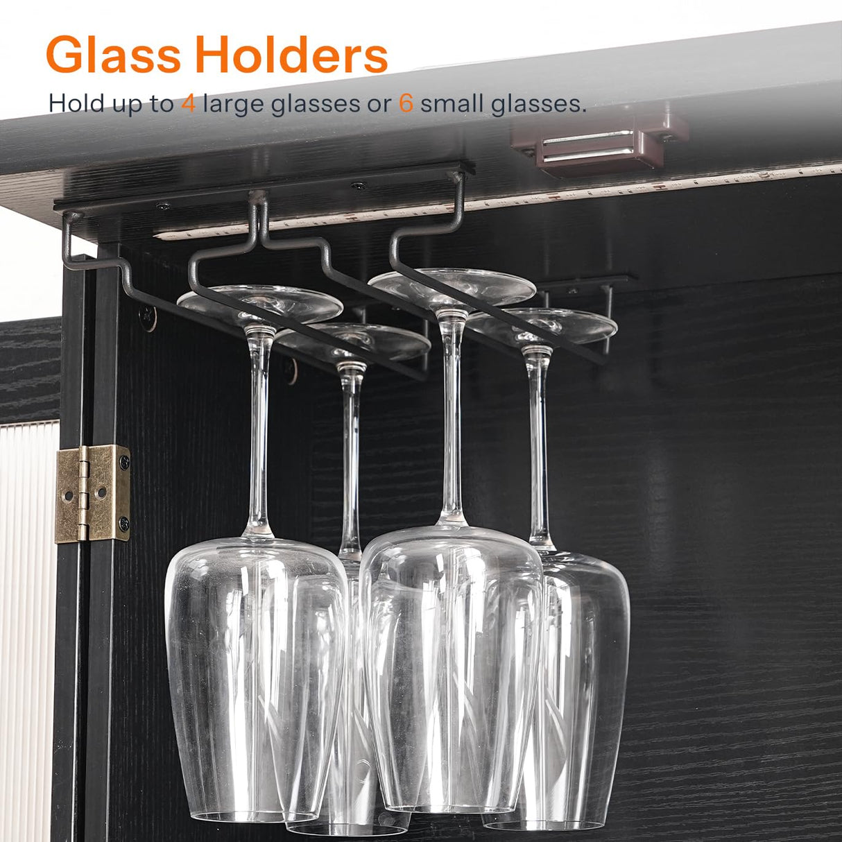 HOOBRO 43" Kitchen Pantry Cabinet, kitchen Storage Cabinet with Power Outlets, Pantry Cabinet with LED Lights and Adjustable Shelf, Pantry Glass Doors Holders, for Kitchen, Dining Room, Black and Gold HOOBRO