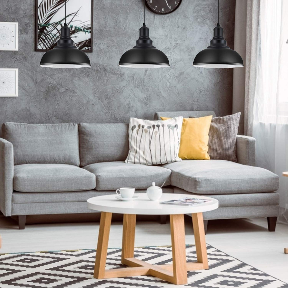 LOEHINLE Pendant Lighting Vintage Industrial Fixtures, Black Metal Farmhouse Lights, Ceiling Lamp for Kitchen Home Island Dining Room Bedroom, 11.4 inches LOEHINLE