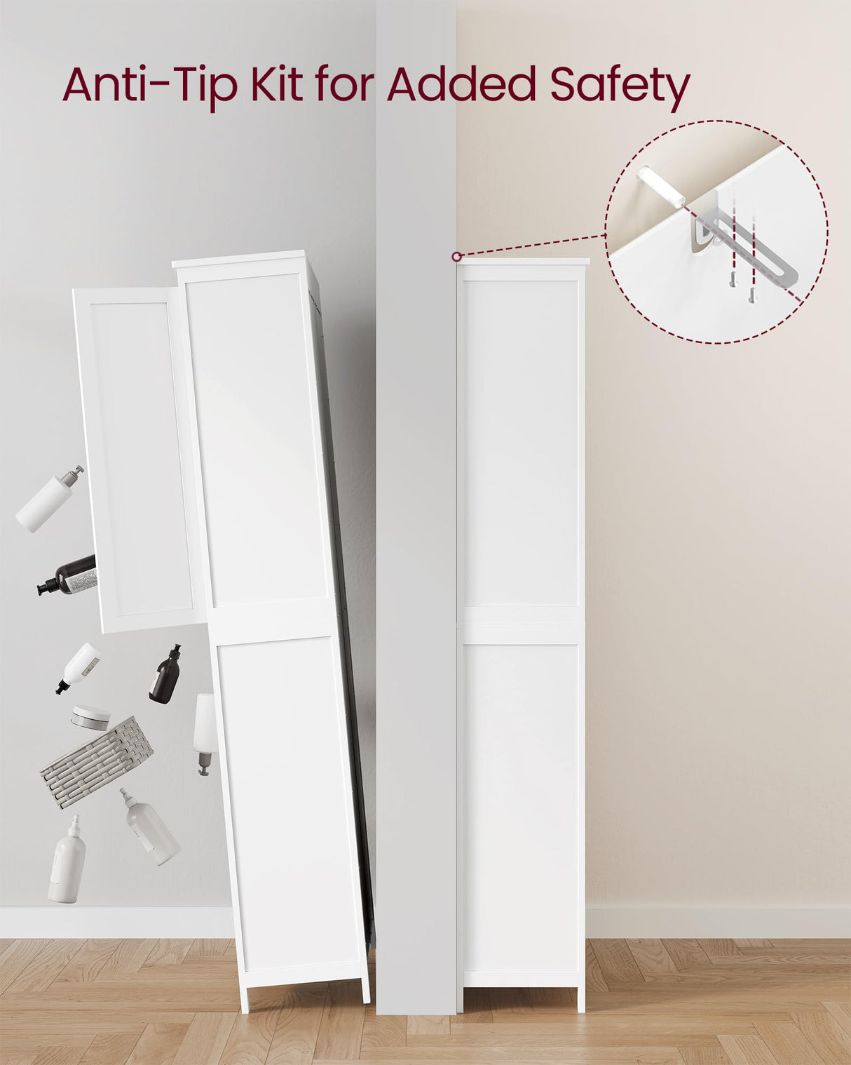 VASAGLE Floor Storage Cabinet, Freestanding Storage Unit with 4 Doors, Adjustable Shelves, 11.8 x 23.6 x 66.9 Inches, for Entryway, Bathroom, Cloud White UBBC550W01 VASAGLE