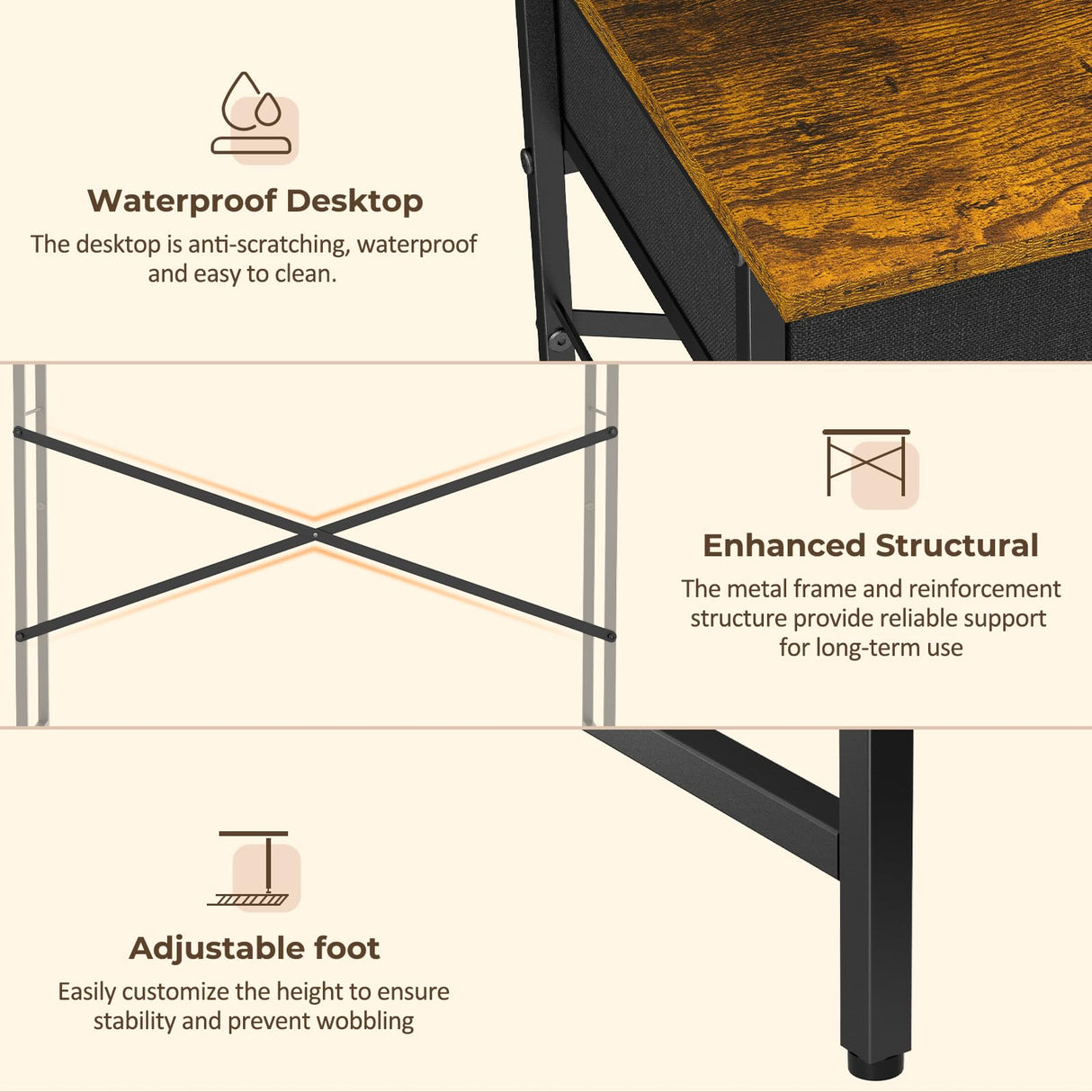 DAOUTIME Small Writing Desk for Kids Bedroom, 31.5 Inch Computer Desk for Small Spaces, Simple Desk with 2 Fabric Drawers for Home Office, Dorm, Living Room, Home Study Table, Rustic Brown DAOUTIME