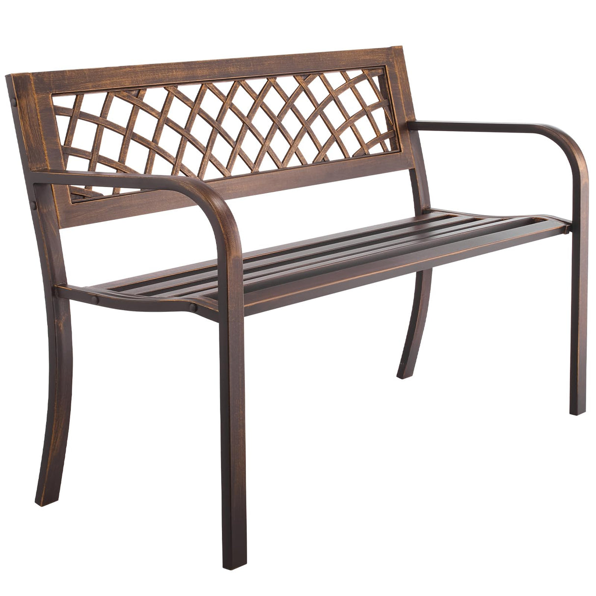 VEVOR Outdoor Bench, 46 inch, Carbon Steel Metal Frame with PVC Mesh Pattern Backrest and Round Edge Armrests, Weatherproof Outside Bench for Patio, Garden, Park, Yard, Front Porch, Antique Bronze VEVOR
