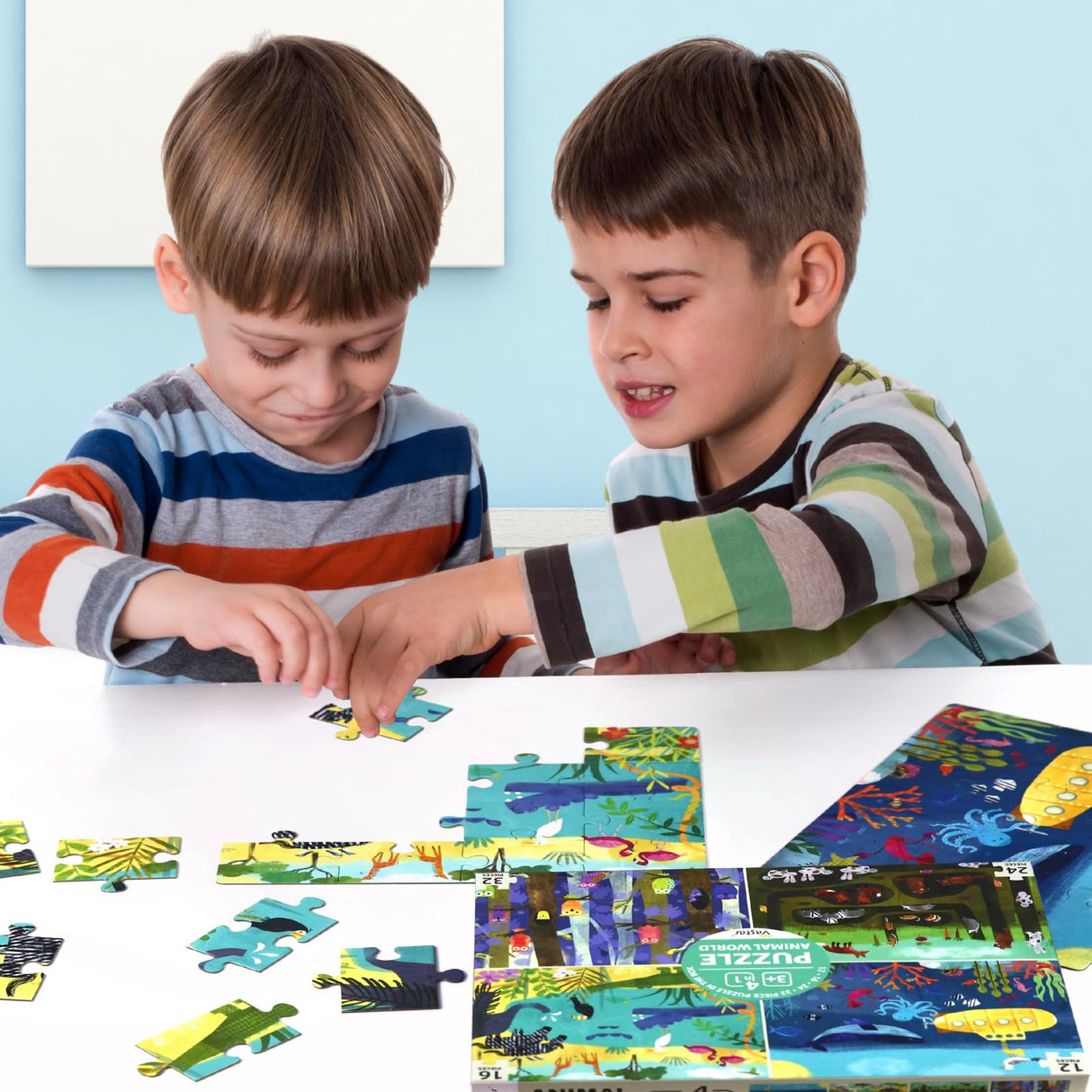 Naturelish Puzzles for Kids Ages 3-5, Set of 4 Pack Puzzles with 12 16 24 32 PCS Range in Difficulty, Animals World Jigsaw Puzzle for Age 4-6, 4 in 1 Progressive Puzzles for Toddler Boys Girls Naturelish