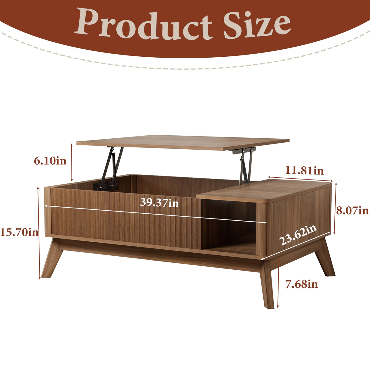 Lift Top Coffee Table with Storage Hidden Compartment, 40" Mid - Century Modern Wooden Living Room Center Table, Adjustable Height Desk for Laptop, Multifunctional Sofa Side Table,Walnut Royal Windsor