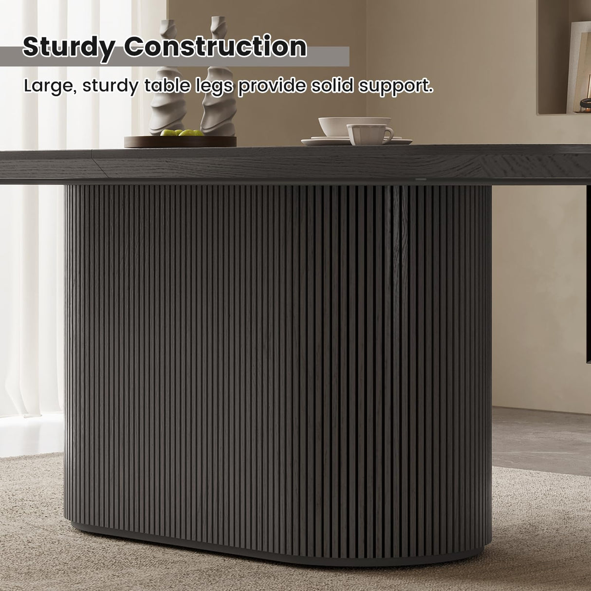 GraceNook 86" Wood Oval Dining Table for 2-8, Large Modern Dining Room Table, Pedestal Dining Kitchen Table with Sleek Ripple Pedestal, Large Minimalist Table for Meal, Dinner, Study GraceNook