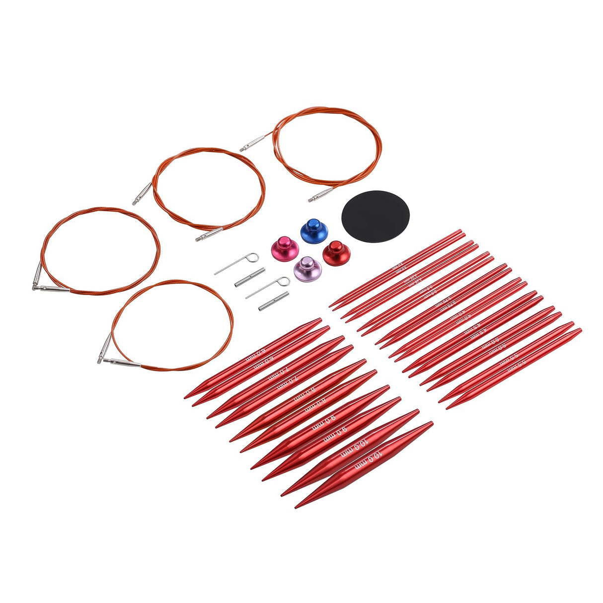 Interchangeable Circular Knitting Needles Set Sizes US 2.5, 3, 4, 5, 6, 7, 8, 9, 10, 10.75, 11, 13, 15 with Cables, Accessories and Case (Rose Red) GUCLUD