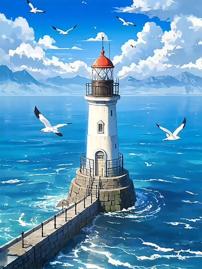 CHWGLFGG 5D Diamond Art Kits for Adults Beginners, Seascape Lighthouse Diamond Painting Kits, DIY Full Round Drill Paint by Diamonds Dot Gem Art for Adults, Home Wall Decor 12x16 Inch
