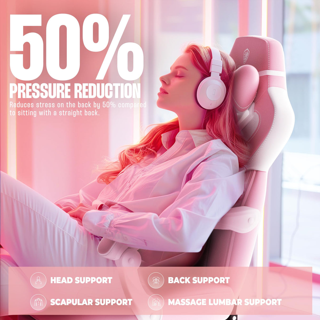 Dowinx Gaming Chair with Footrest, Big and Tall Gaming Chair for Heavy People, Computer/PC Gamer Chair for Adult with Massage (Pink) Dowinx