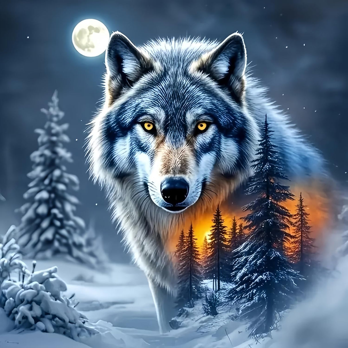 Wolf 5D Diamond Art Kits for Adults Beginners,Winter Forest DIY Full Round Drill Diamond Painting Kits, Animal Paint by Diamonds Dots Gem Art Easy,Home Wall Decor 14X14 Inch Acelii
