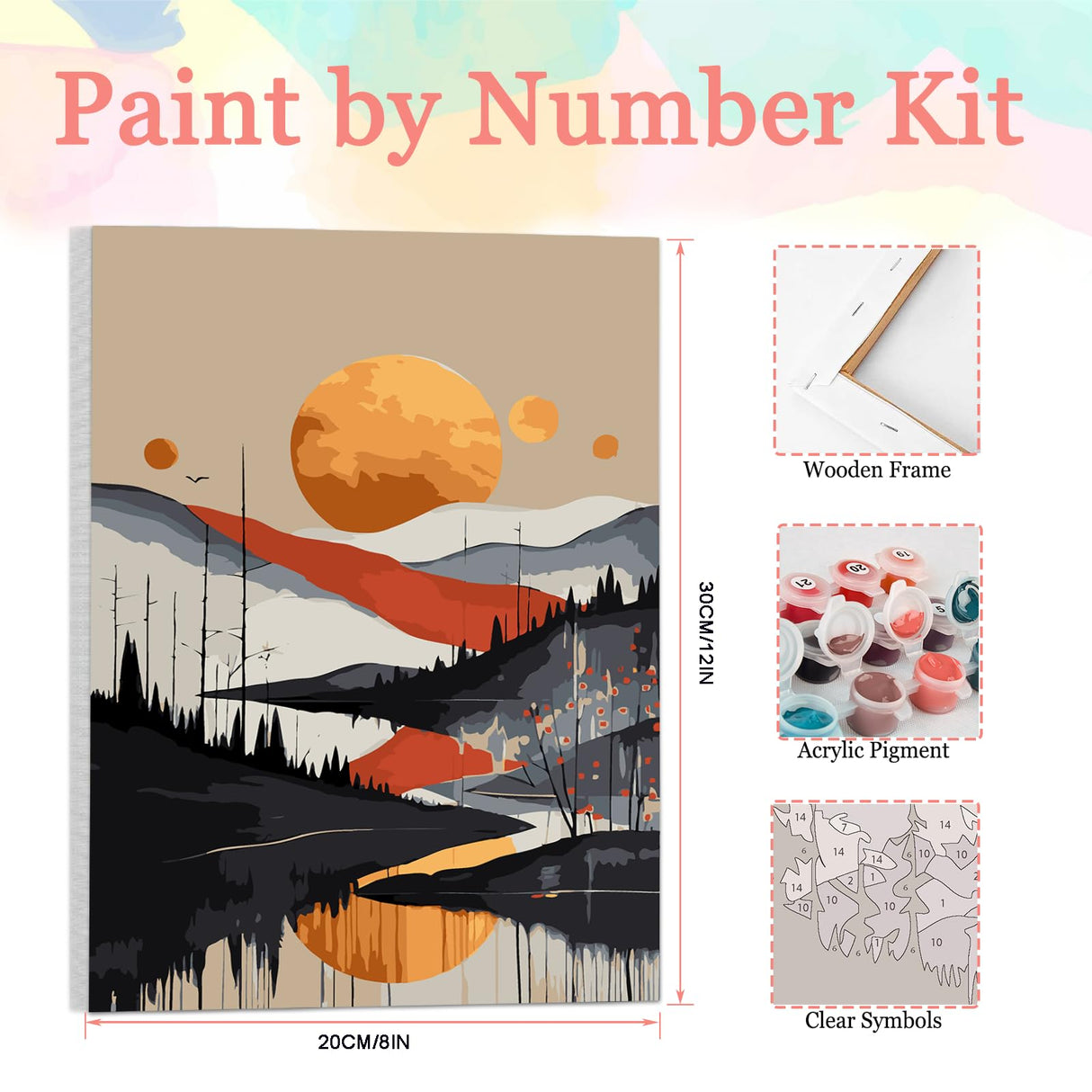 Auremi Mountain Paint by Numbers Kits for Adults Beginners,Easy Sunset Paint by Numbers on Canvas Framed DIY Landscape Painting by Numbers for Gift Home Wall Decor 8x12 Inch Auremi