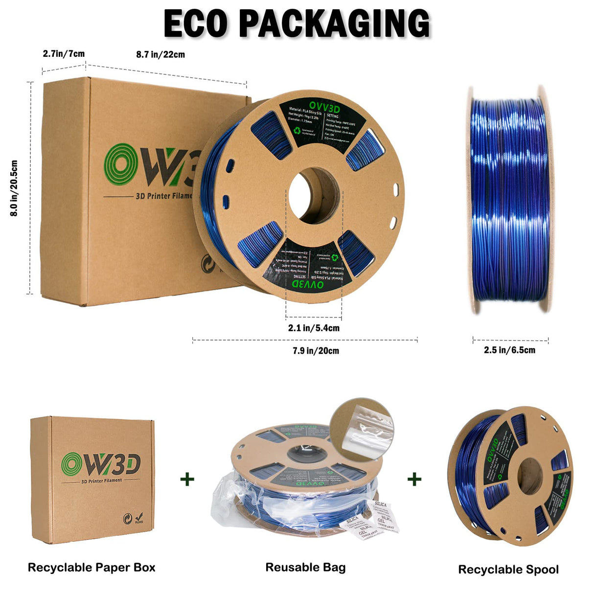 3D Printer Filament, PLA Filament 1.75mm, Silk Black Blue Color Changing, Silk PLA Filament, 3D Printing Filament 1.75 +/-0.02mm, 1kg OVVNYXE