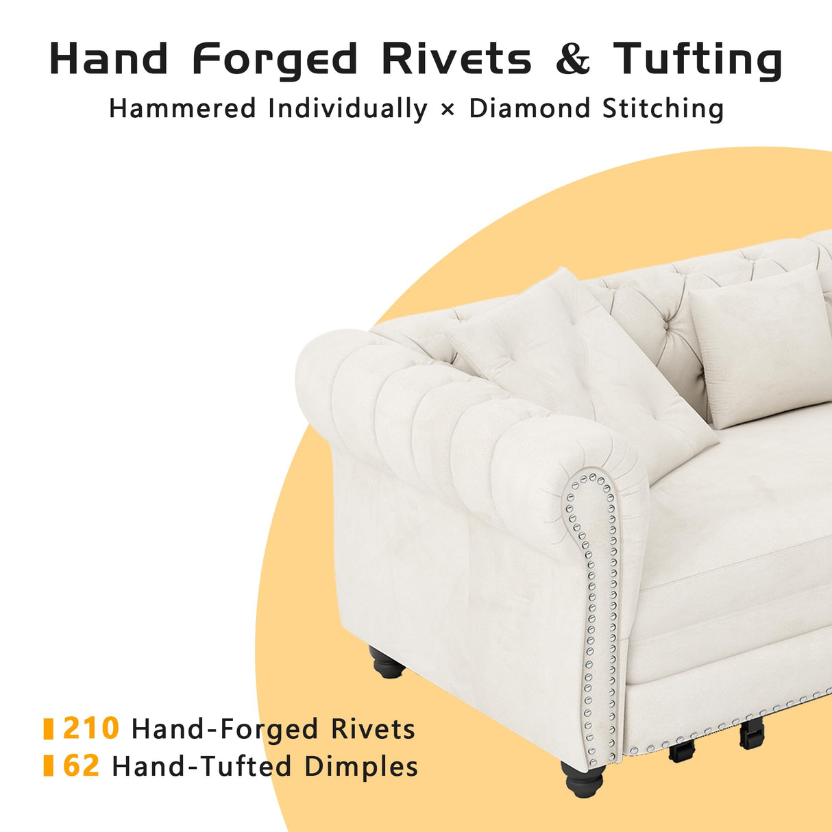 LuxyHoom 89" King Pull Out Sofa Bed, Velvet Chesterfield Sleeper Sofa Couch, 3 in 1 Convertible Tufted Futon Couches with Ottoman for Living Room, Small Space, Apartment, Office, Bedroom, Beige LuxyHoom