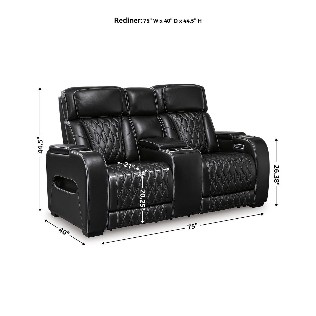 Signature Design by Ashley Boyington Modern Leather Match Power Reclining Loveseat with Console, Adjustable Headrest, Massage, Heated Seat and LED Lights, Black Signature Design by Ashley