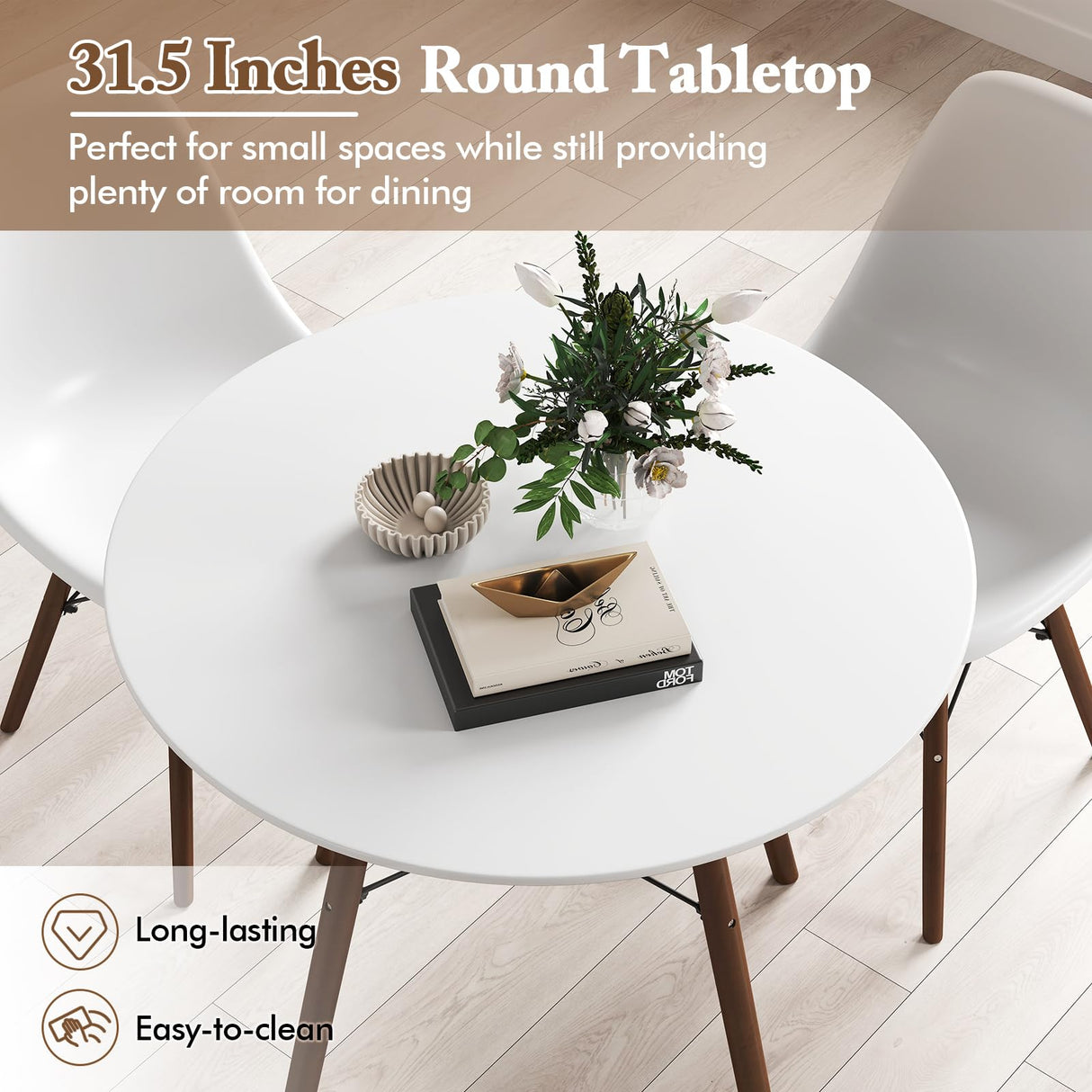 Giantex Round Dining Table Set for 4, 5-Piece Breakfast Nook Table Set w/ 31.5" Dinner Table, Dining Chairs, Wood Legs, Dinette Set, Kitchen Table Chairs Set for Living Room Restaurant (White+Walnut) Giantex