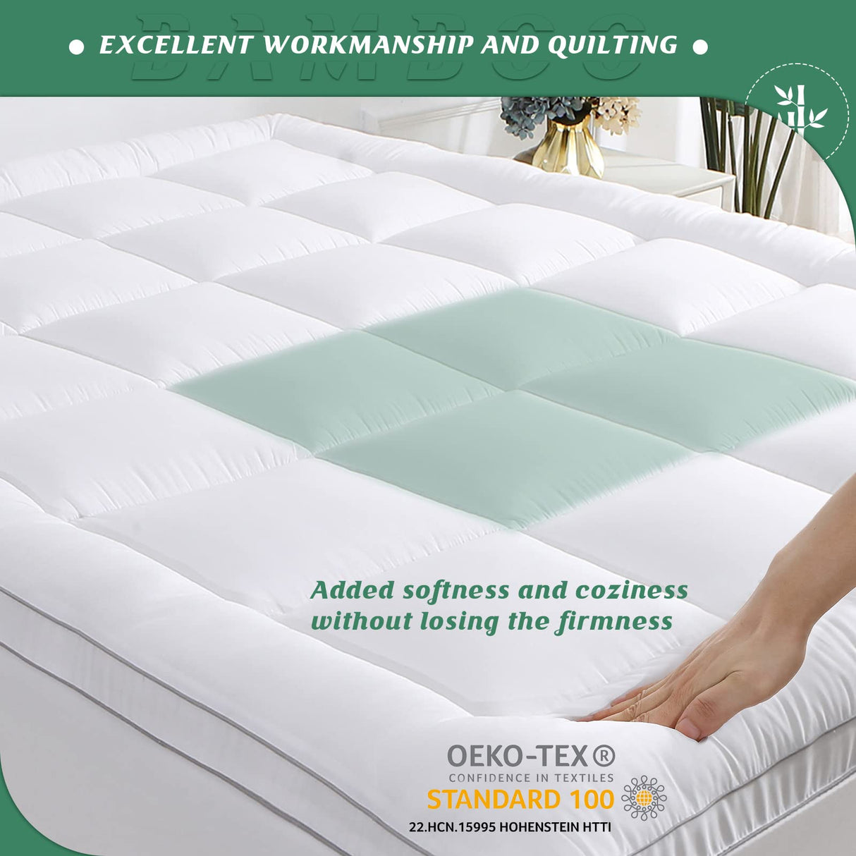 GRT Pillowtop Mattress Topper King Size, Rayon from Bamboo Mattress Cover Padded with 900gsm 3D Snow Down Alternative Filling, Extra Thick Mattress Pad King for Back Pain GRT