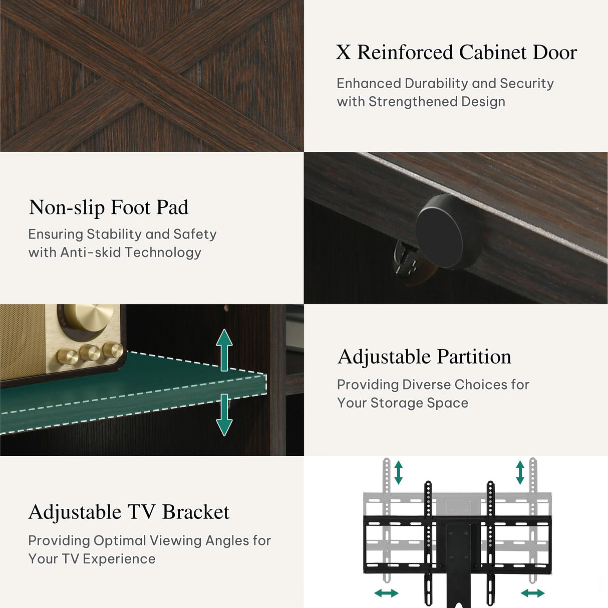 YITAHOME Farmhouse TV Stand with Mount, Sturdy TV Stand Mount for 32/45/55/60/65/70 inch TVs, Entertainment Center with Adjustable Shelf, TV Cabinet Media Console for Living Room, Espresso YITAHOME