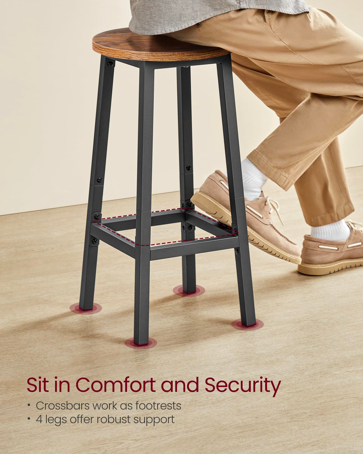 VASAGLE Bar Stools, Set of 2 Bar Chairs, Steel Frame, 25.2 Inch Tall, for Kitchen Dining, Easy Assembly, Industrial Design, Rustic Brown and Black ULBC32X VASAGLE