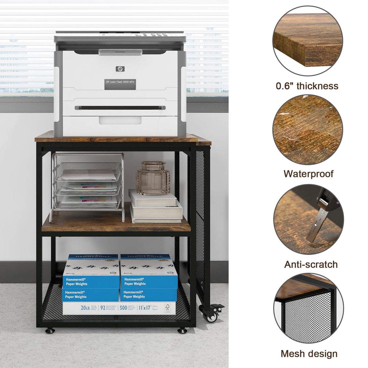 Natwind Large Printer Stand with Storage Shelves,Extendable Home Craft Table,Home Office Organization Desk, Versatile Table for Home Office, Kitchen, Study Room, Living Room (Retro) Natwind