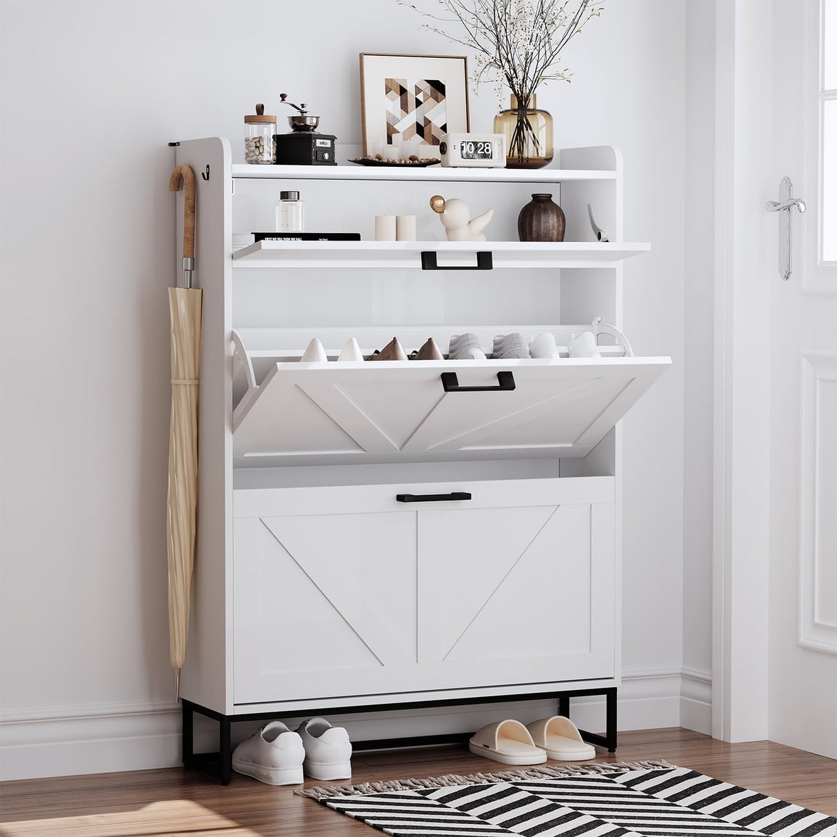 DSNAPE Shoe Storage Cabinet with 2 Flip Drawers for Entryway - 31.5" W Freestanding Shoe Organizer Cabinet, Hidden Shoe Cabinet for Front Door and Hallway, White DSNAPE