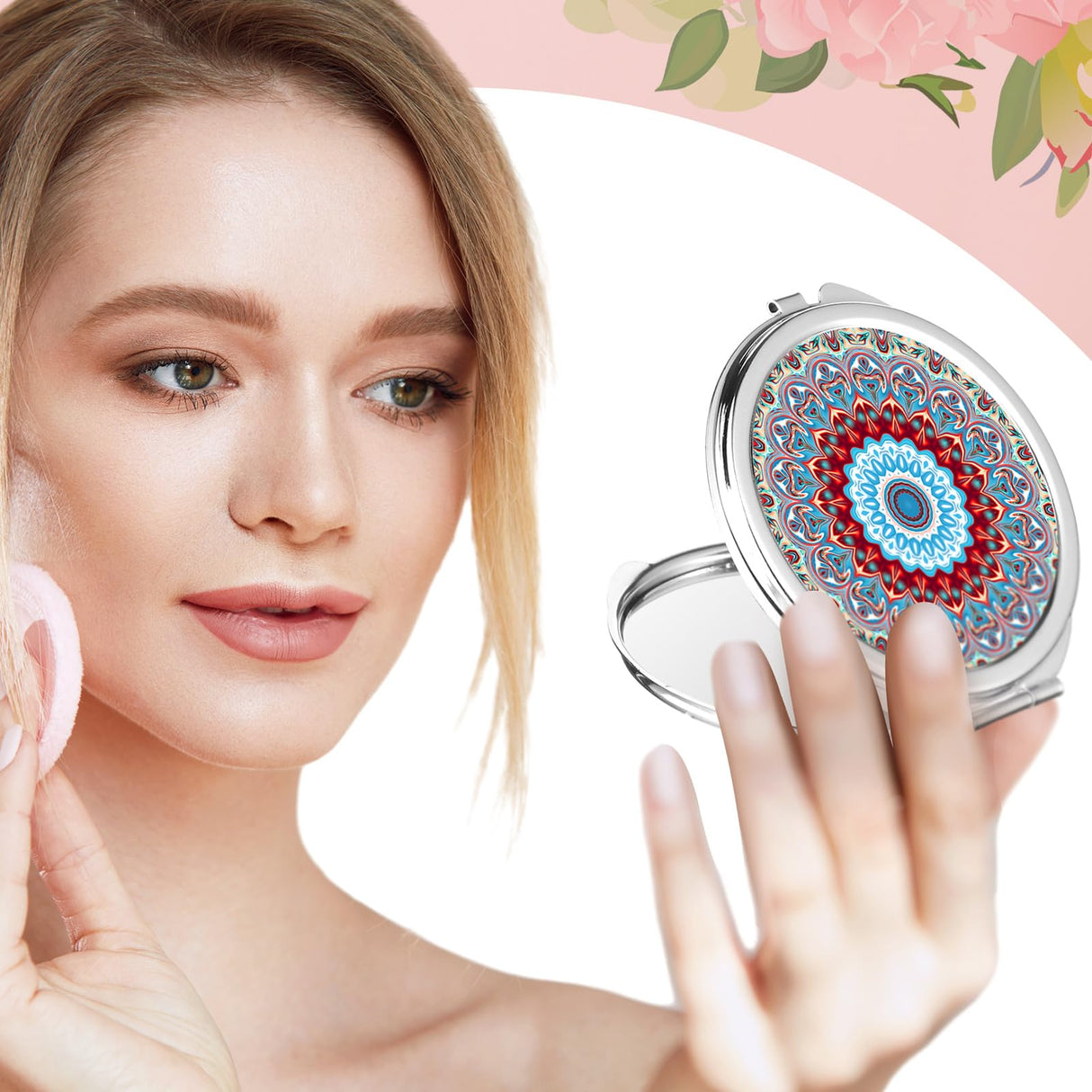 Jetec 6 Pcs Sublimation Blanks Products Small Compact Mirror Bulk Heat Transfer Folding Pocket Makeup Mirror Heart Round Double Sided Handheld Mirror Sublimation Mirror for Women Gift Purse Travel Jetec