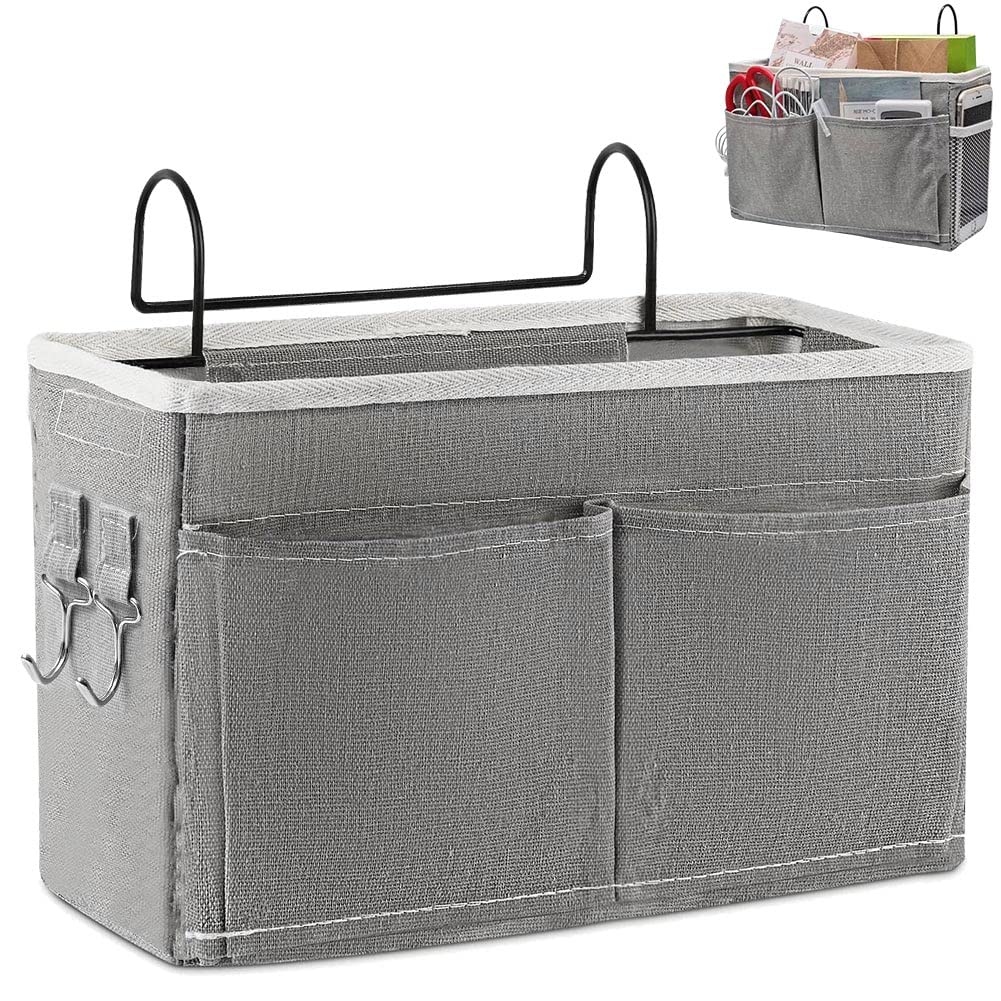 JSJSYO Bedside Storage Organizer Hanging Storage Basket Multi-function Organizer Caddy for Headboards Bed Rails Bunk Beds Hospital Bed Rooms Home College Dorm (lightgrey) WoodArtSupply