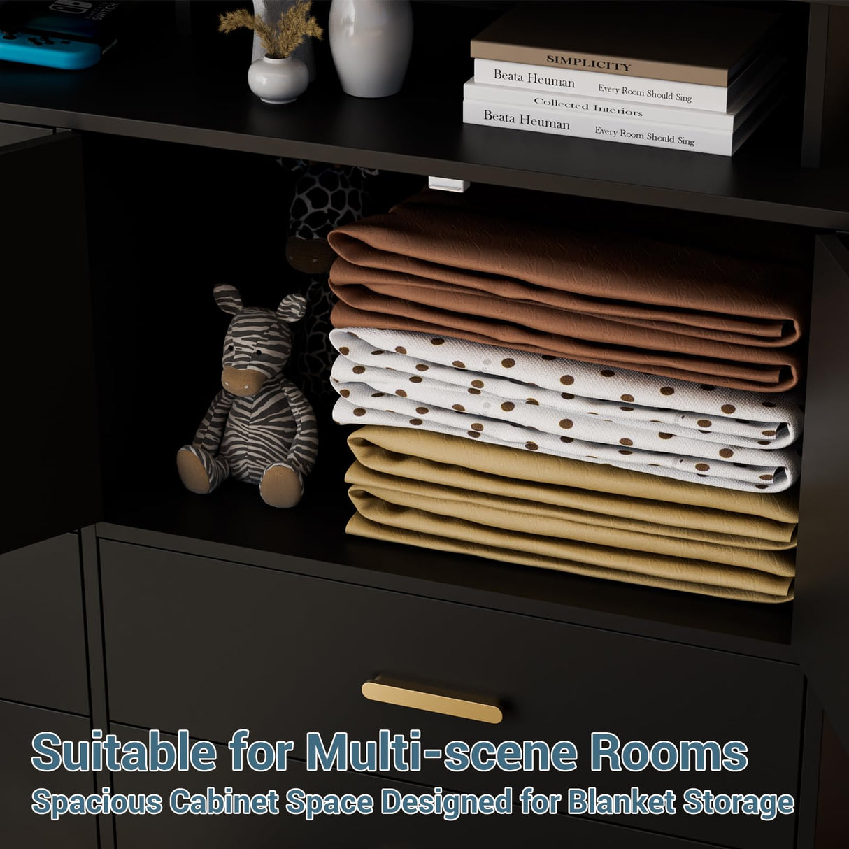 Yeyawomy Black 6 Drawer Dresser with Charging Station & Led Light for Bedroom, Accent Chests of Drawers with Large Cabinet, Modern Storage Dresser with 2 Layer Shelves for Bedroom,Hallway Yeyawomy